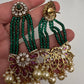 Beads Pearls Victorian Long Earrings - Green