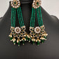 Beads Pearls Victorian Long Earrings - Green