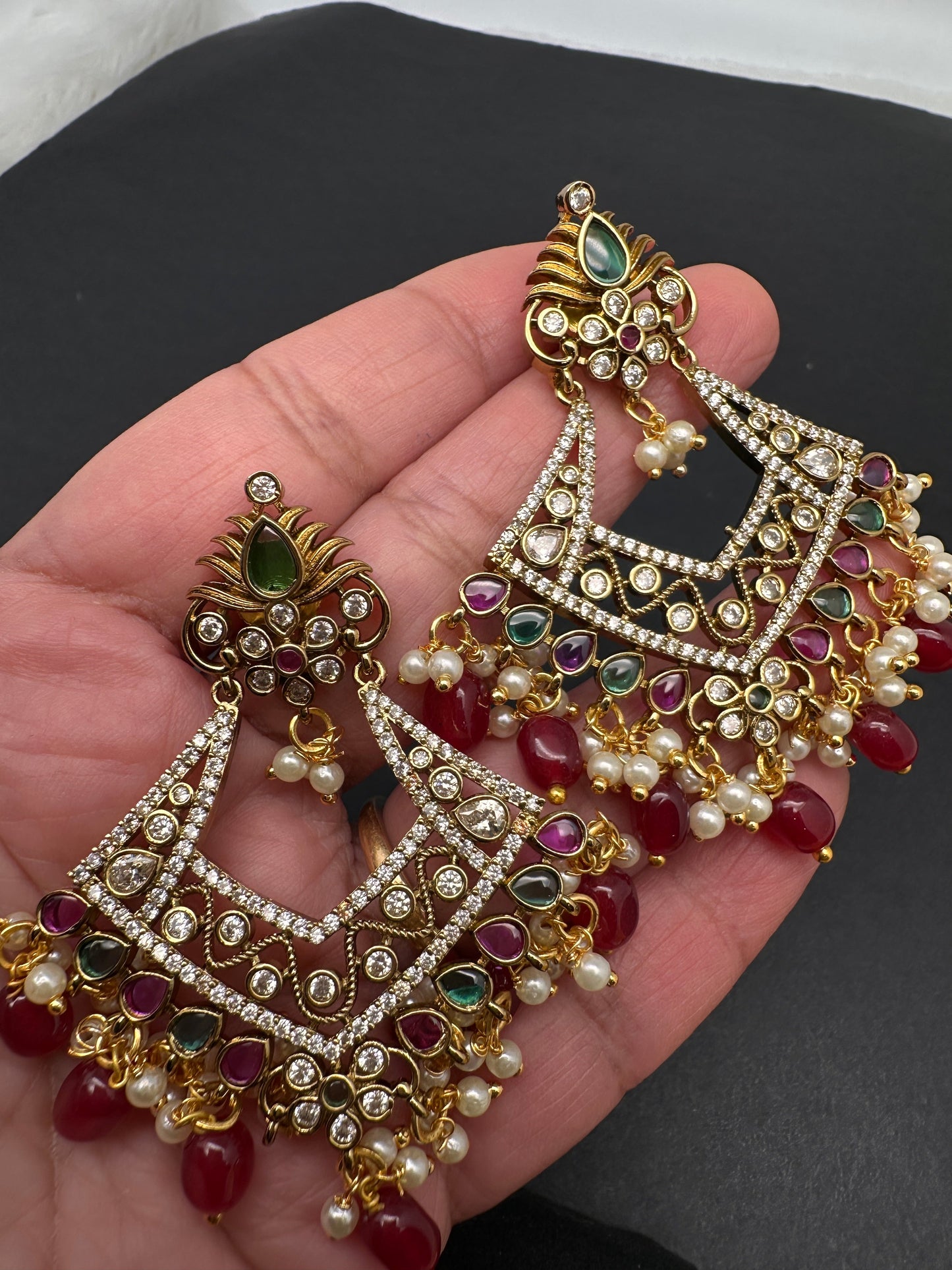 Matte Multi Stone Chandballi Earrings