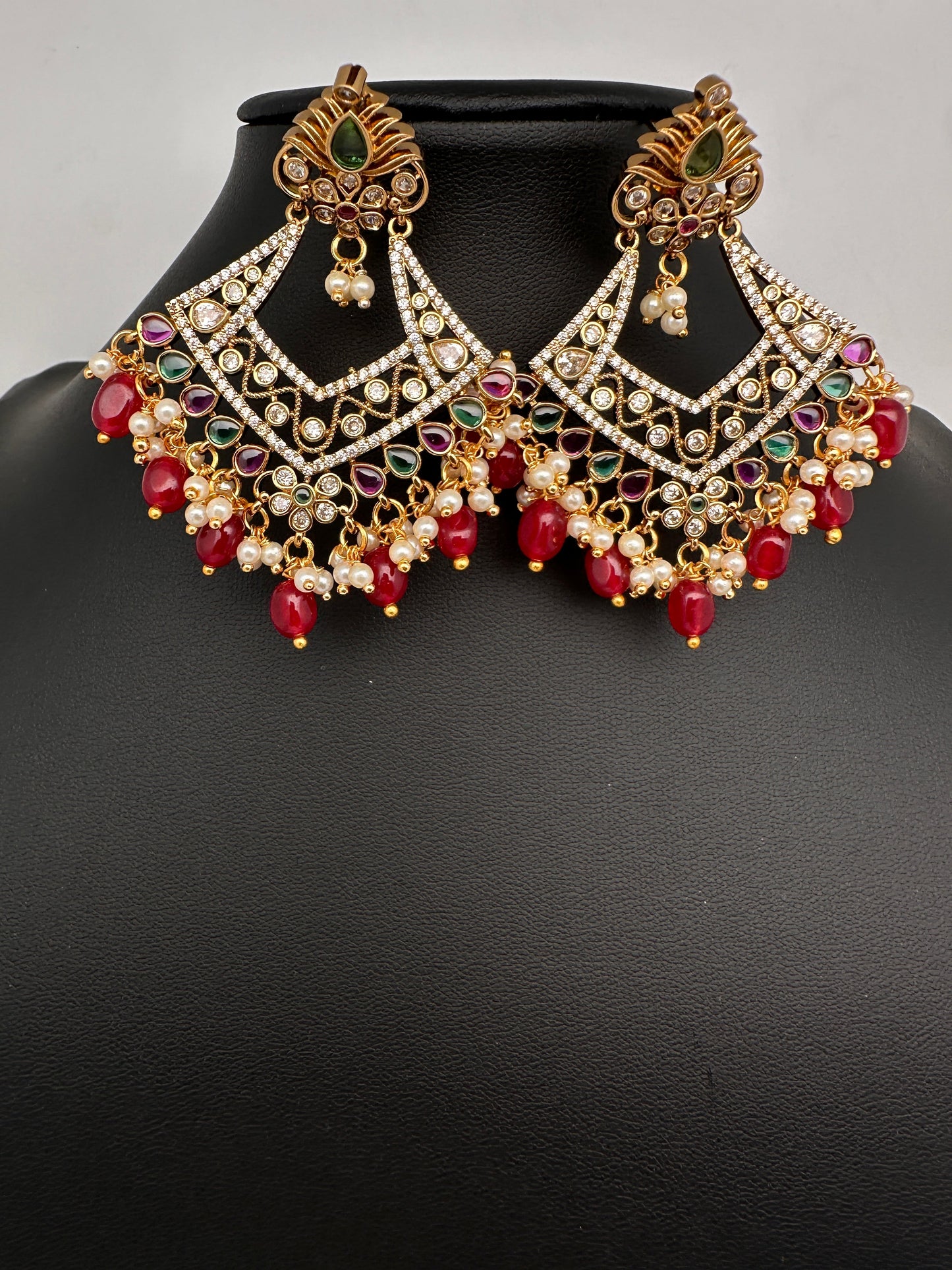 Matte Multi Stone Chandballi Earrings