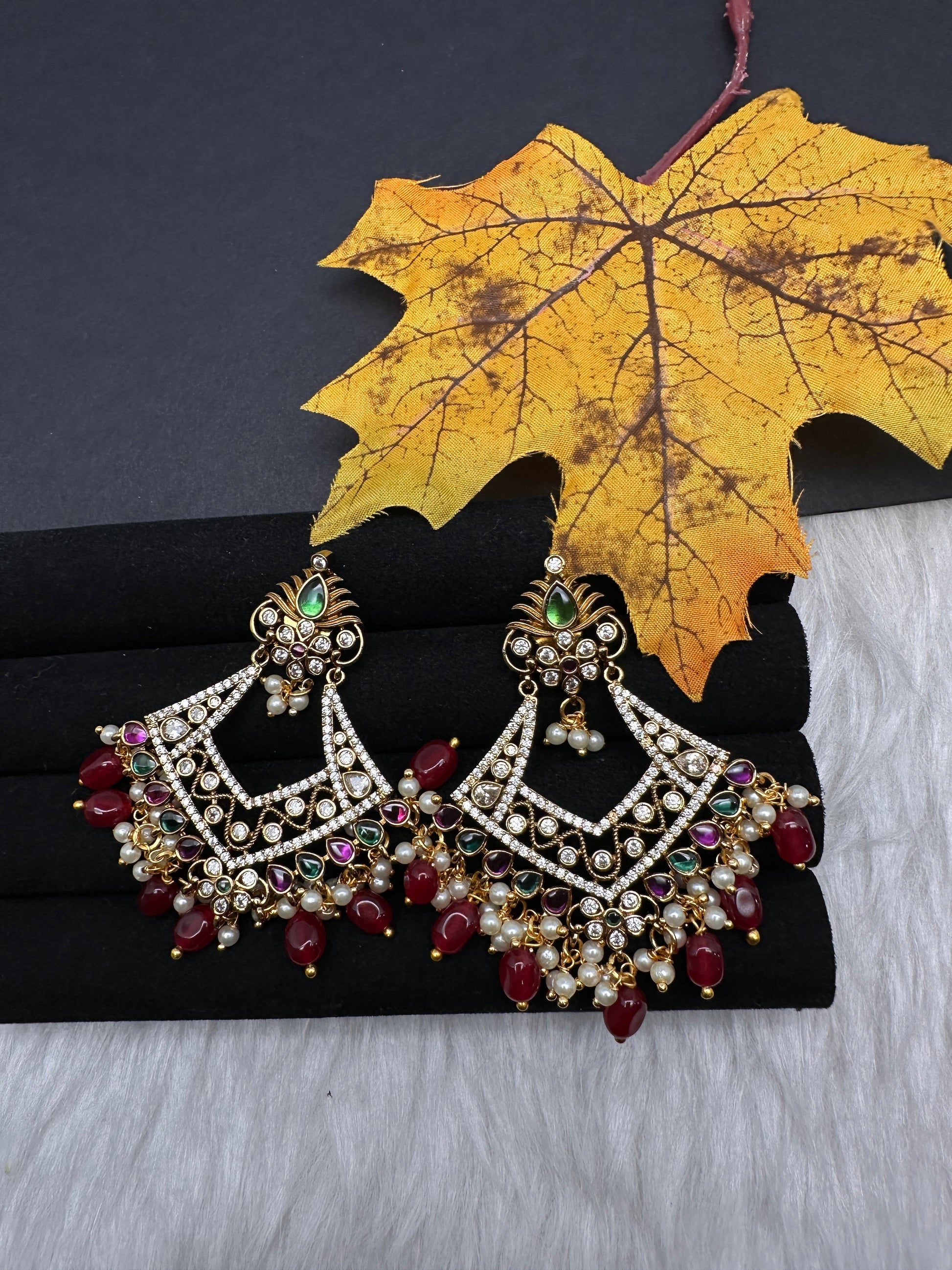 Matte Multi Stone Chandballi Earrings