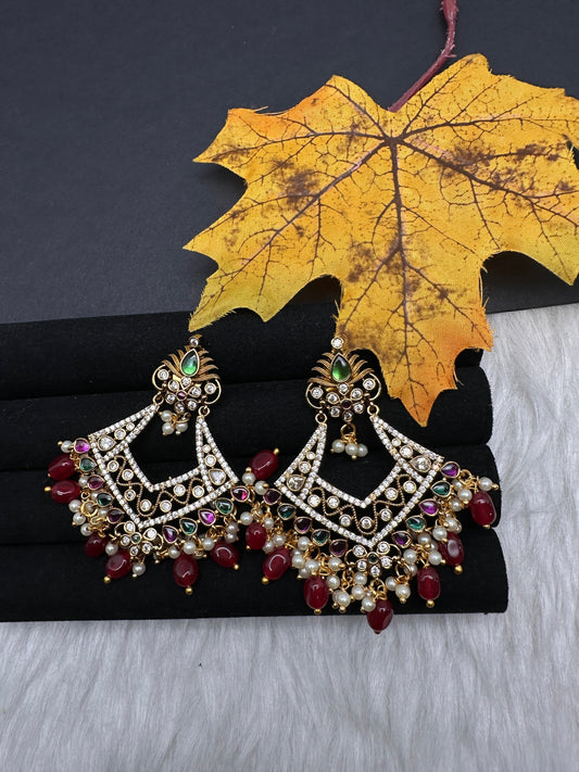 Matte Multi Stone Chandballi Earrings