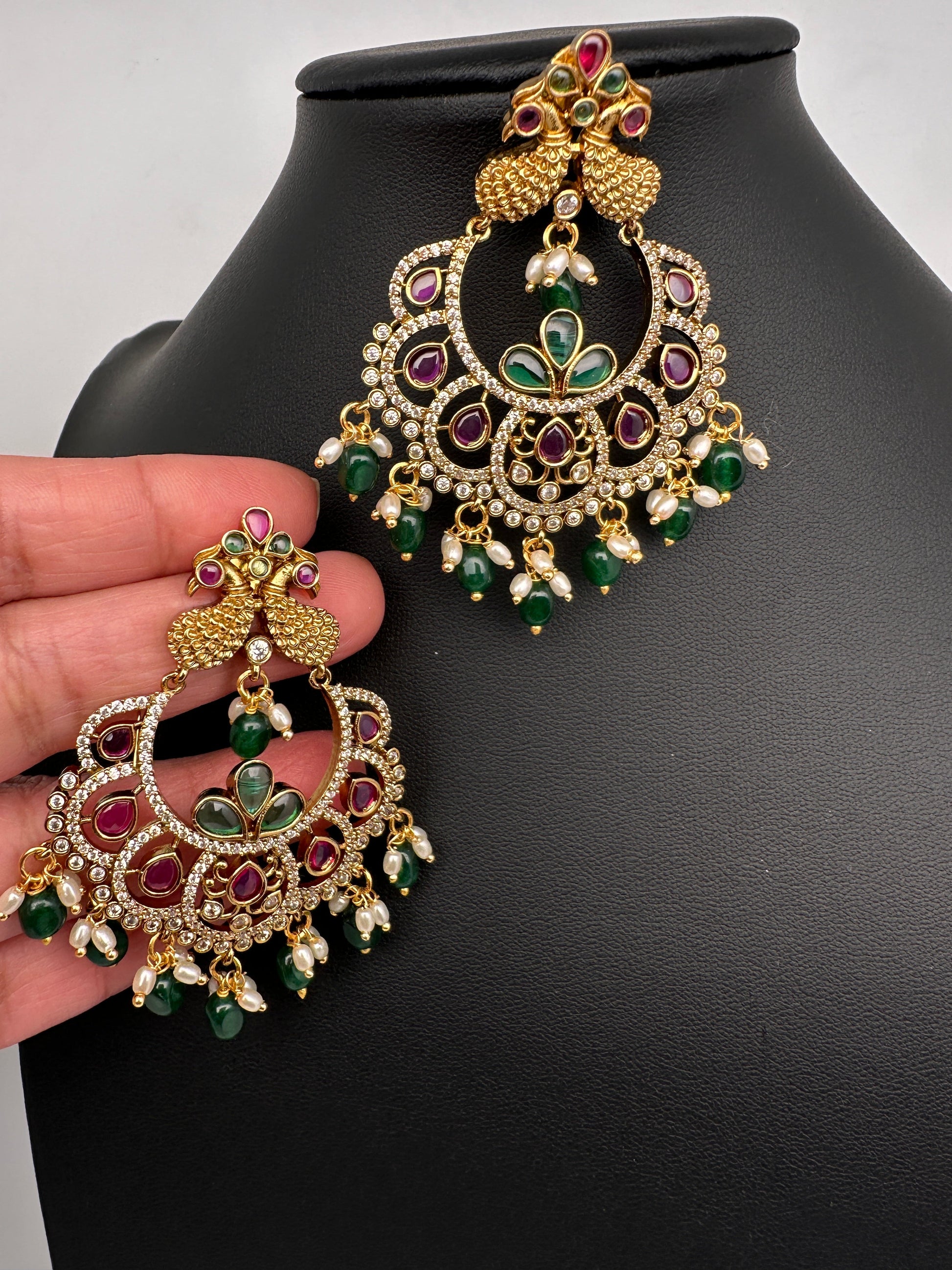 Kemp peacock Matte Chandbali Earrings - Green
