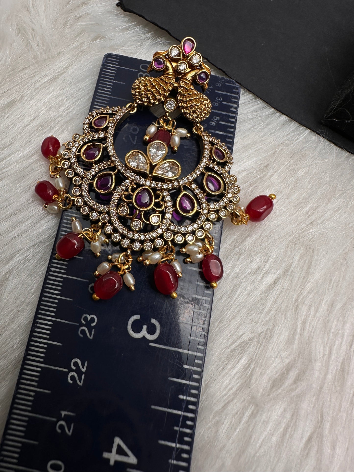 Kemp peacock Matte Chandbali Earrings - Red