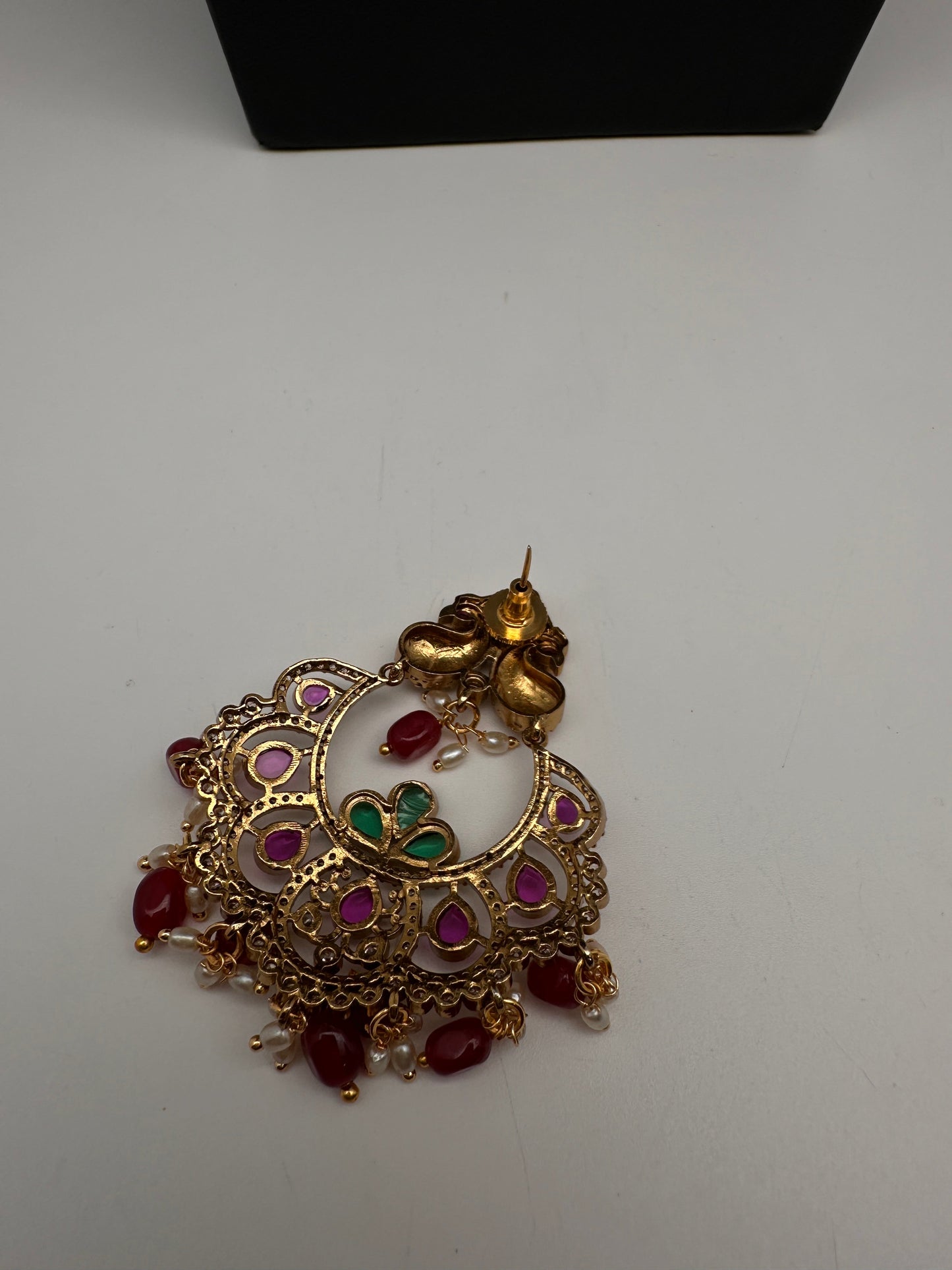 Kemp peacock Matte Chandbali Earrings - Red