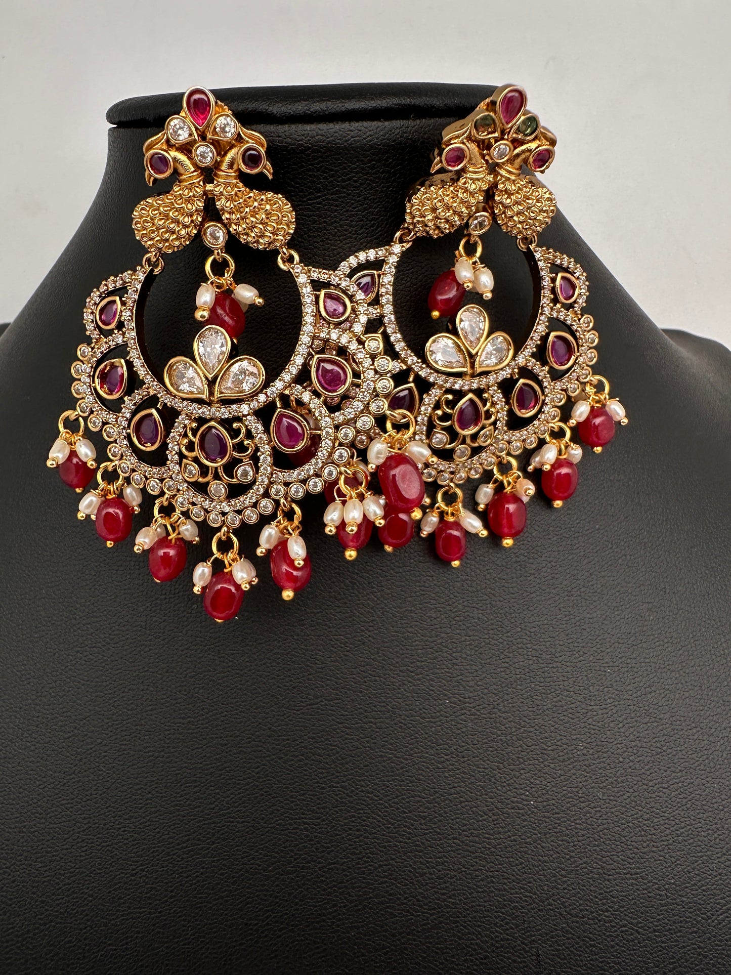 Kemp peacock Matte Chandbali Earrings - Red