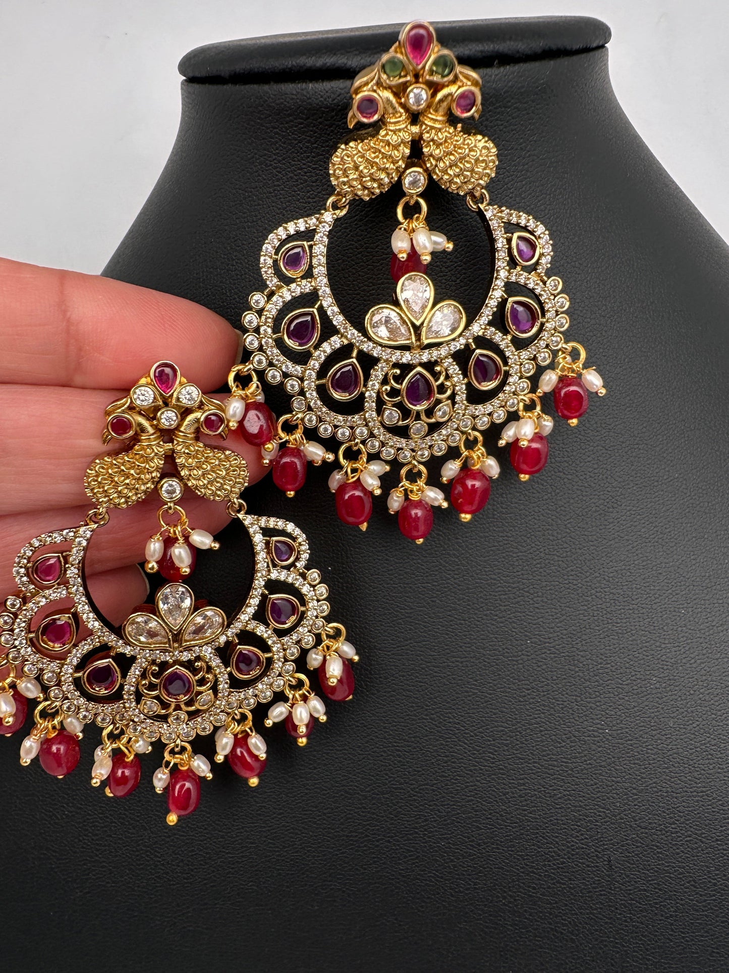 Kemp peacock Matte Chandbali Earrings - Red