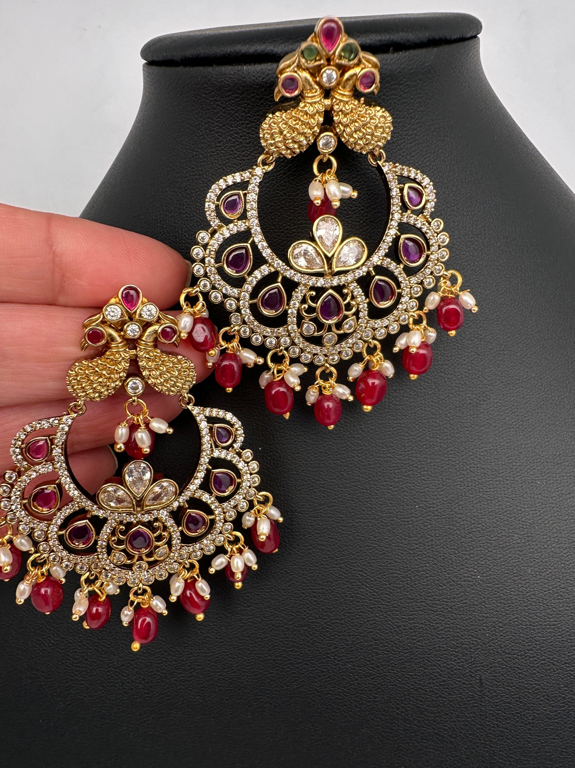 Kemp peacock Matte Chandbali Earrings - Red