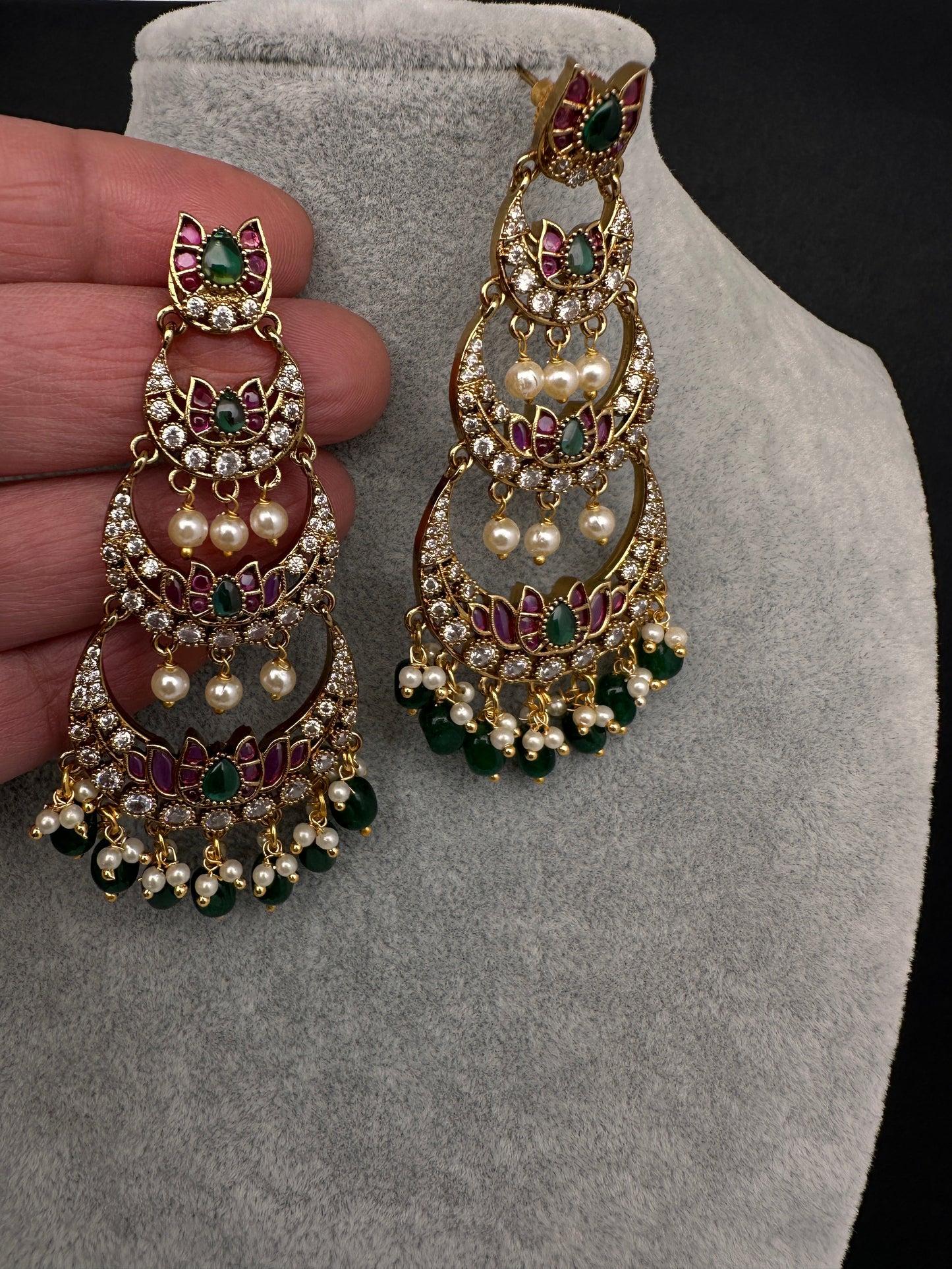 Matte Green Beads Chandballi Earrings