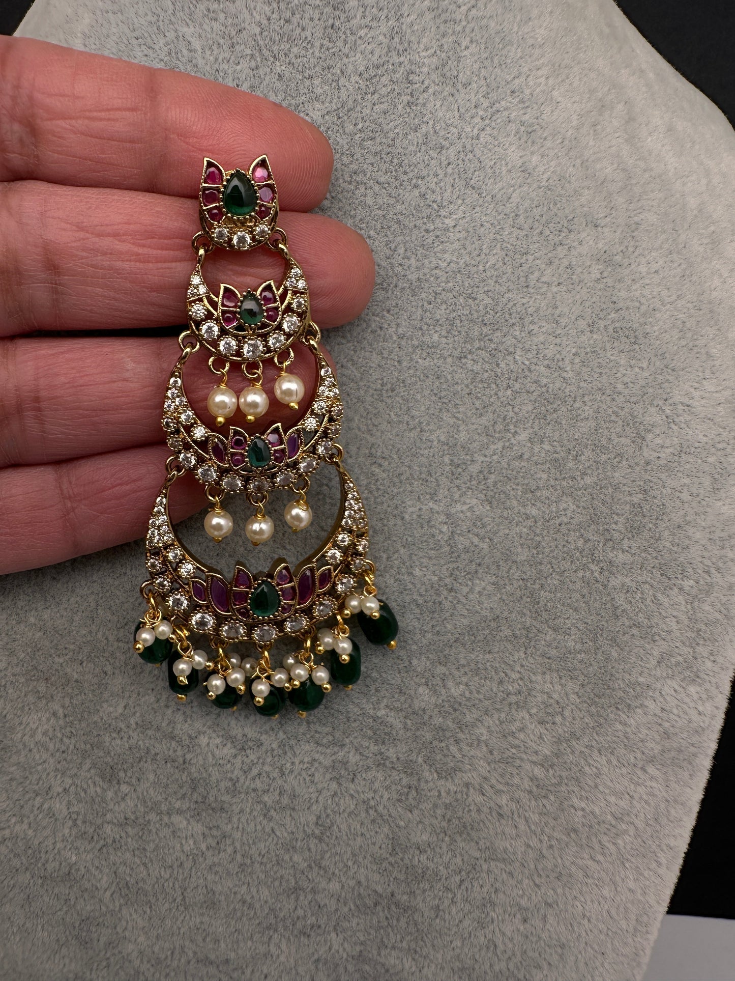 Matte Green Beads Chandballi Earrings