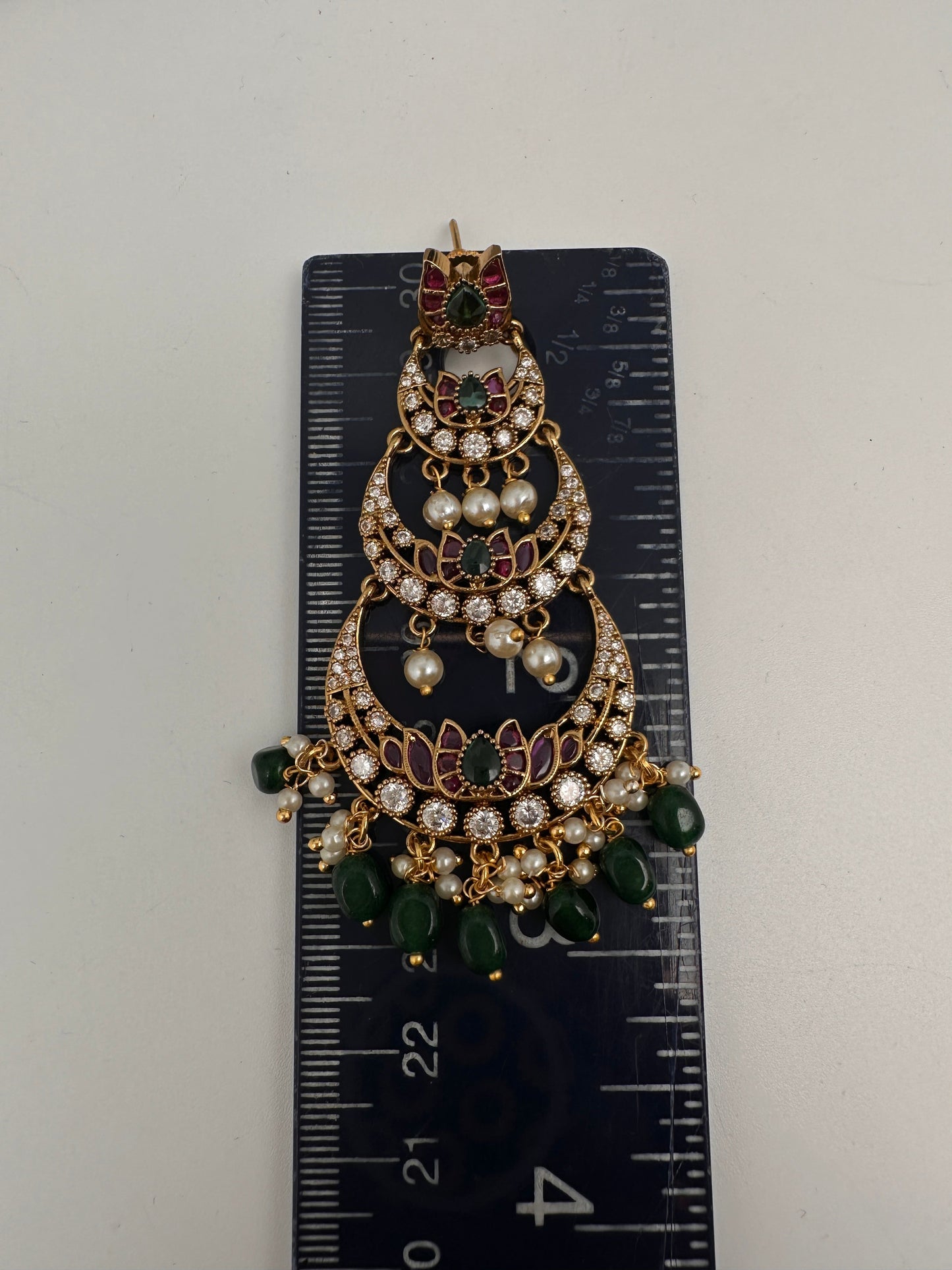 Matte Green Beads Chandballi Earrings