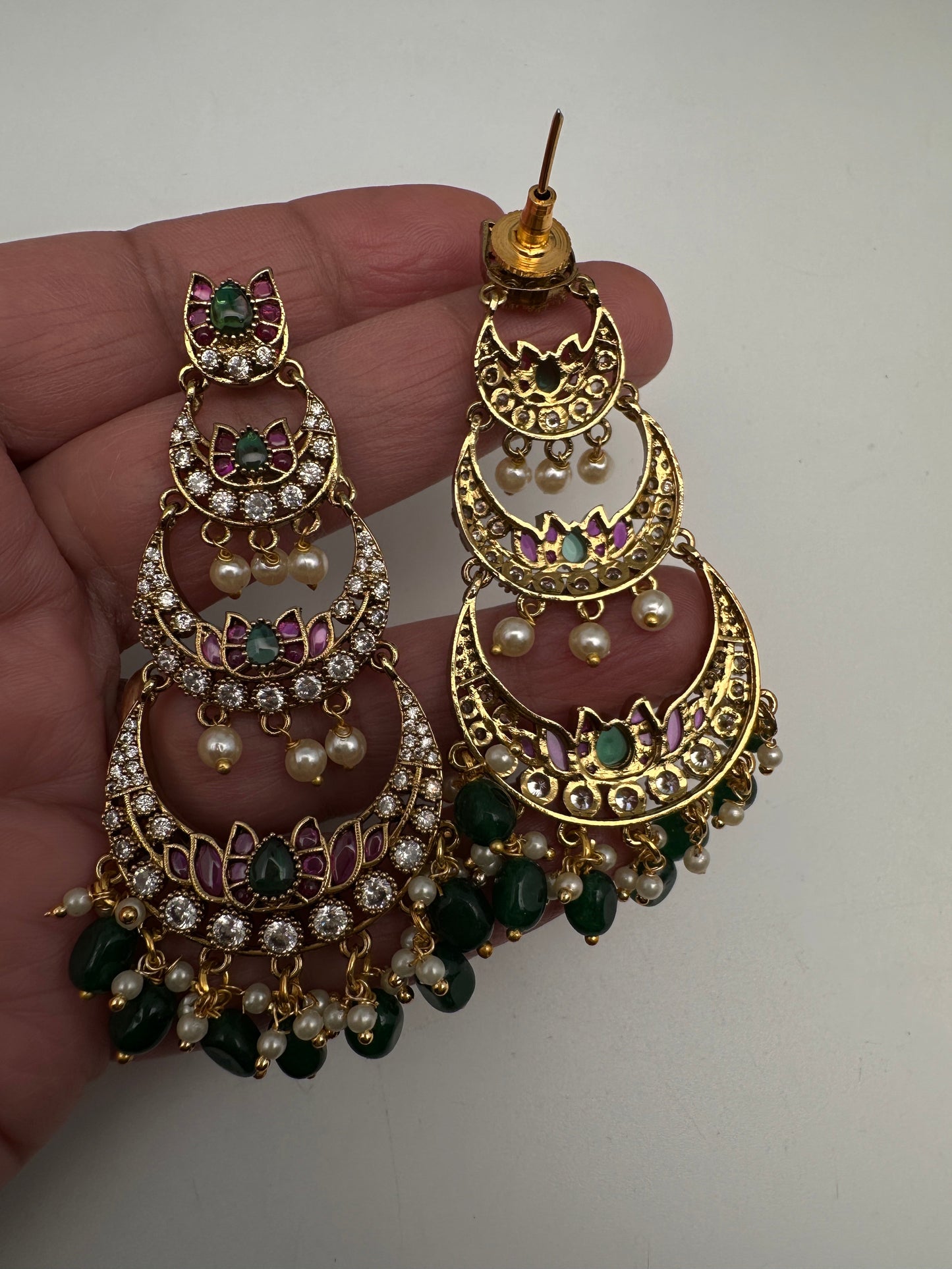 Matte Green Beads Chandballi Earrings