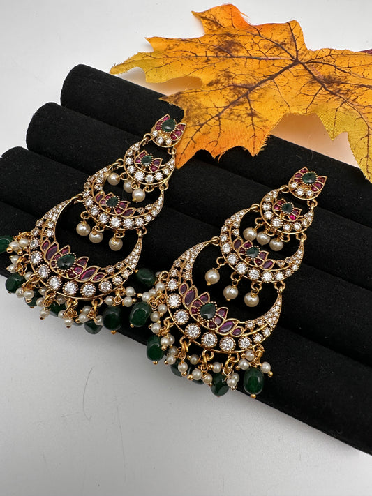 Matte Green Beads Chandballi Earrings