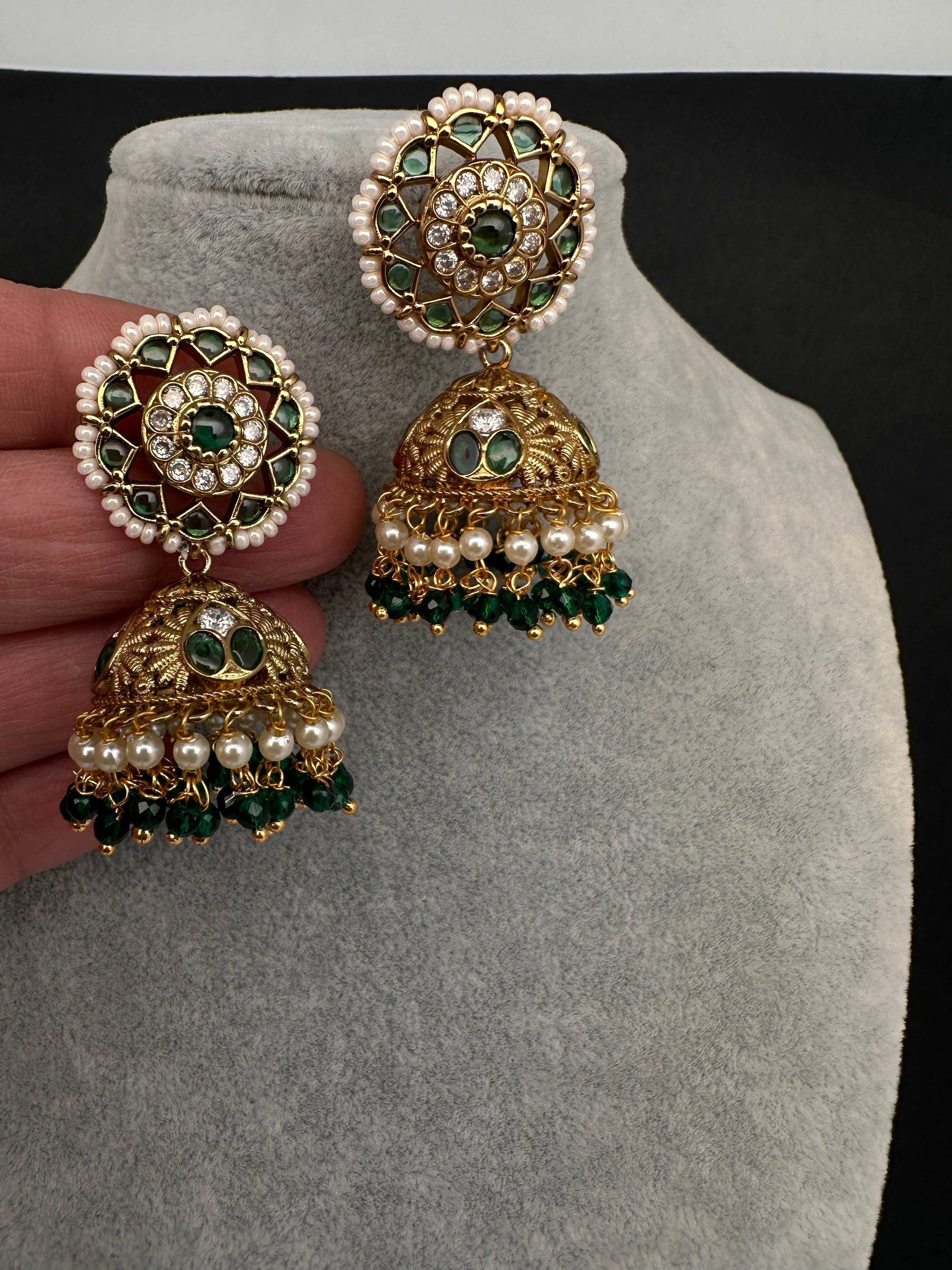 Kemp Jhumka Earrings - Green