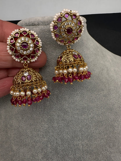 Kemp Jhumka Earrings - Red