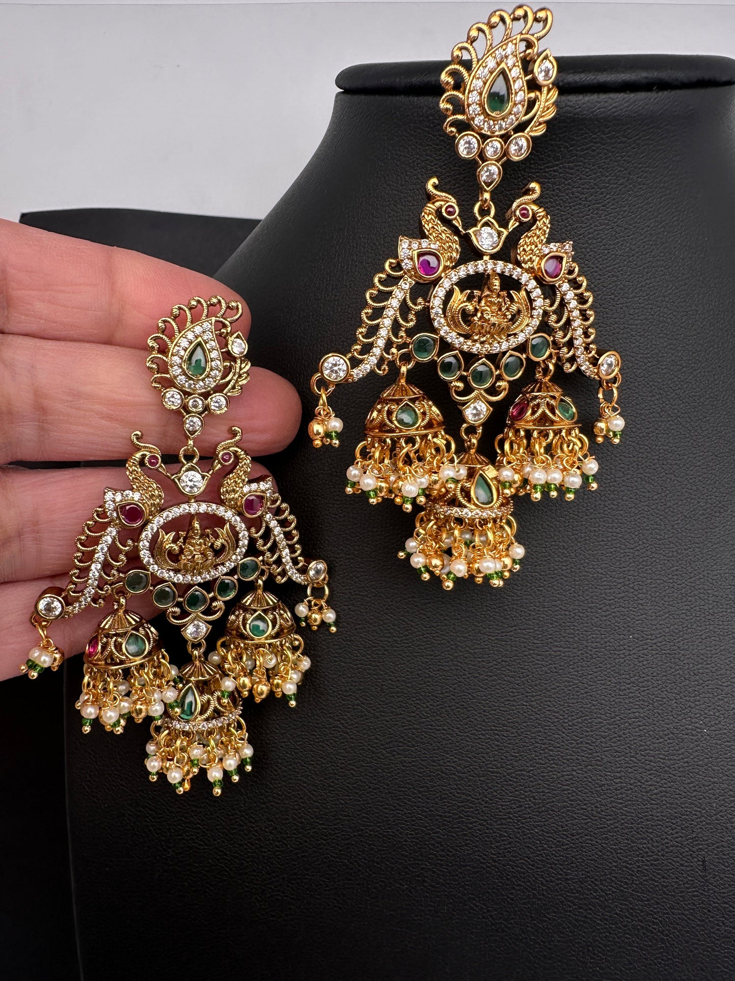 Matte Kempu Peacock Jhumka Earrings