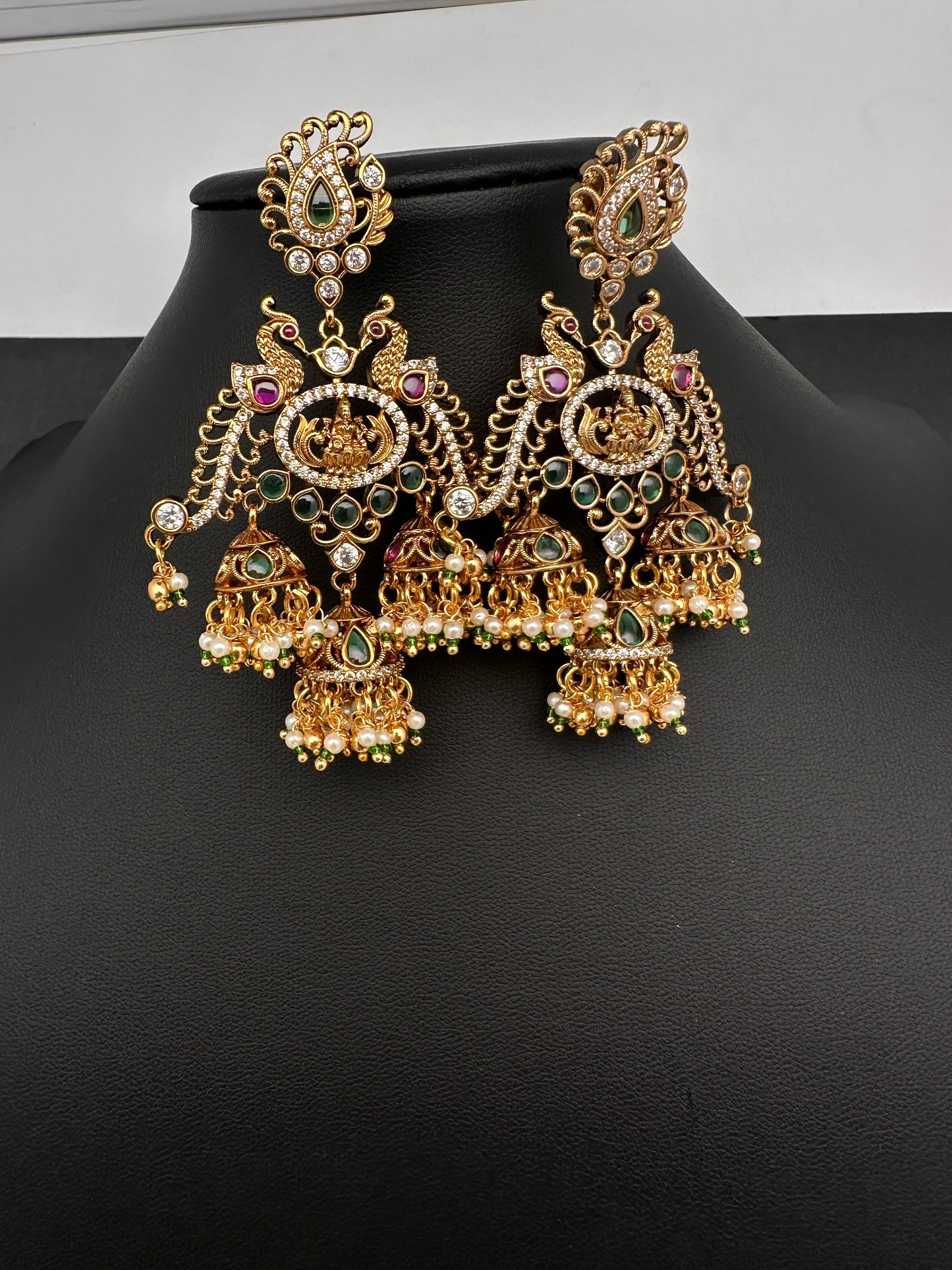 Matte Kempu Peacock Jhumka Earrings