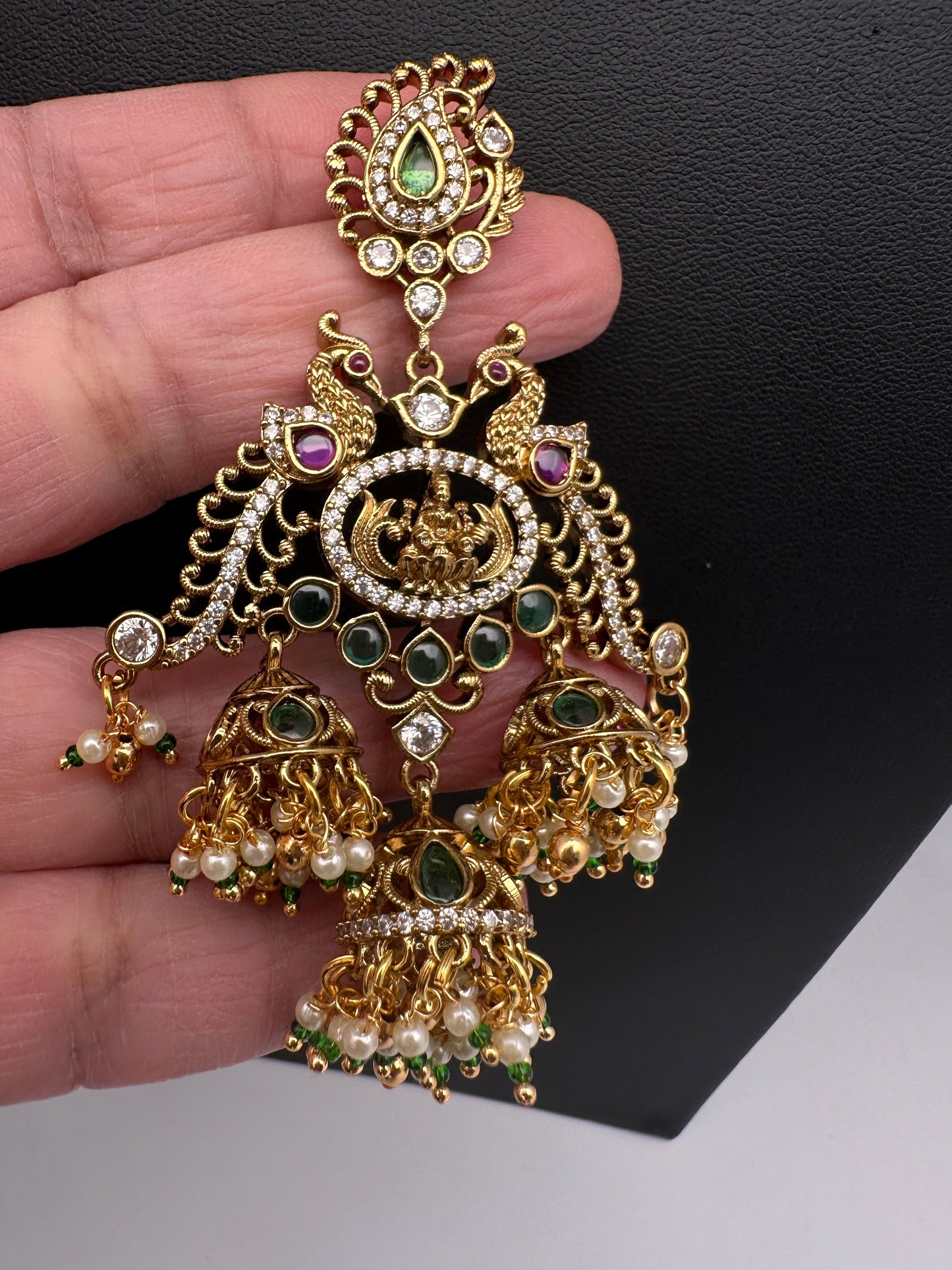 Matte Kempu Peacock Jhumka Earrings