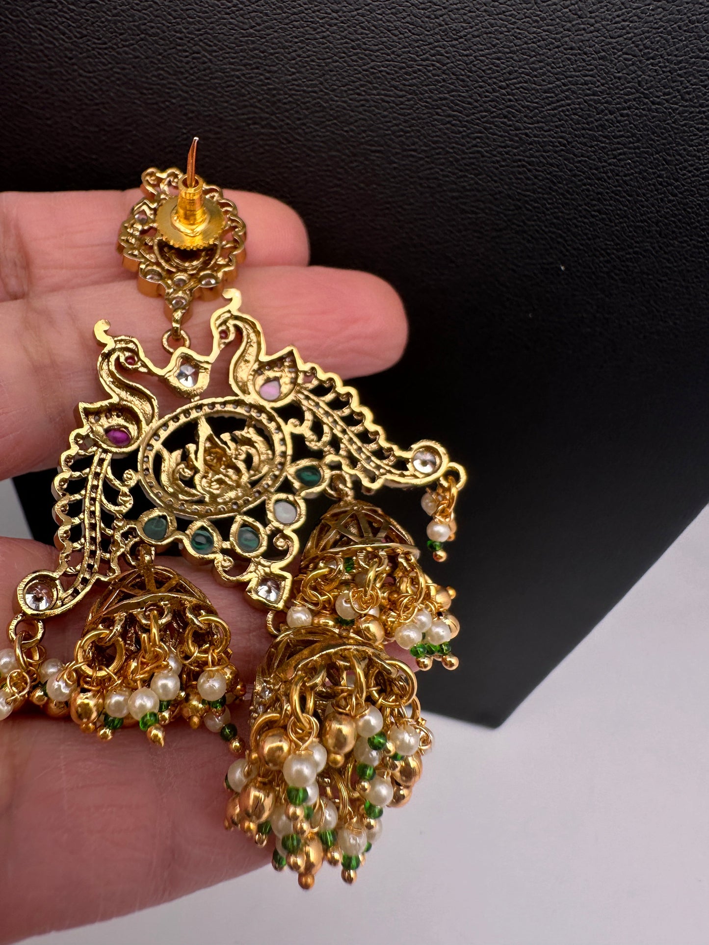 Matte Kempu Peacock Jhumka Earrings