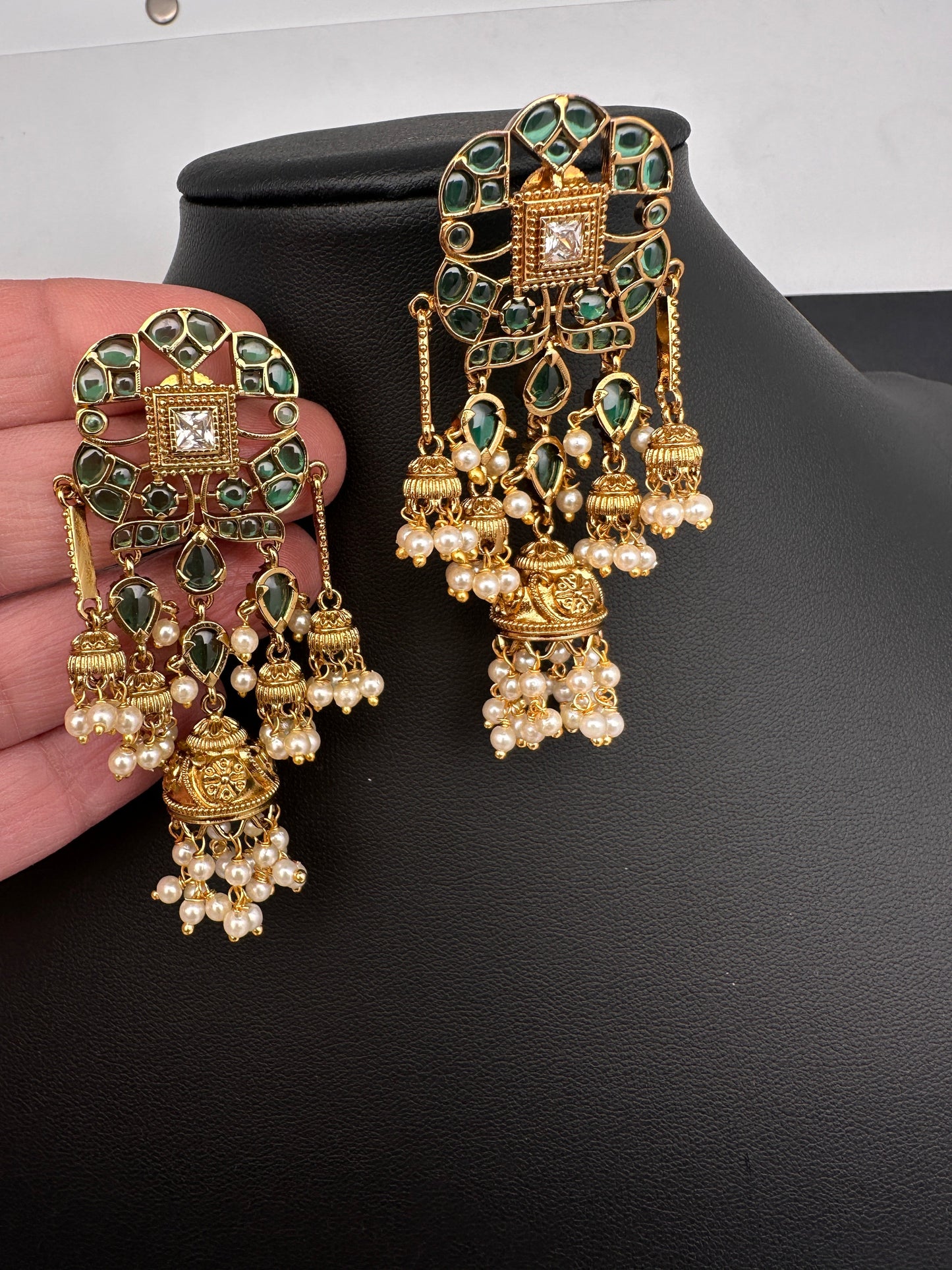 Matte Green Kempu Jhumka Earrings