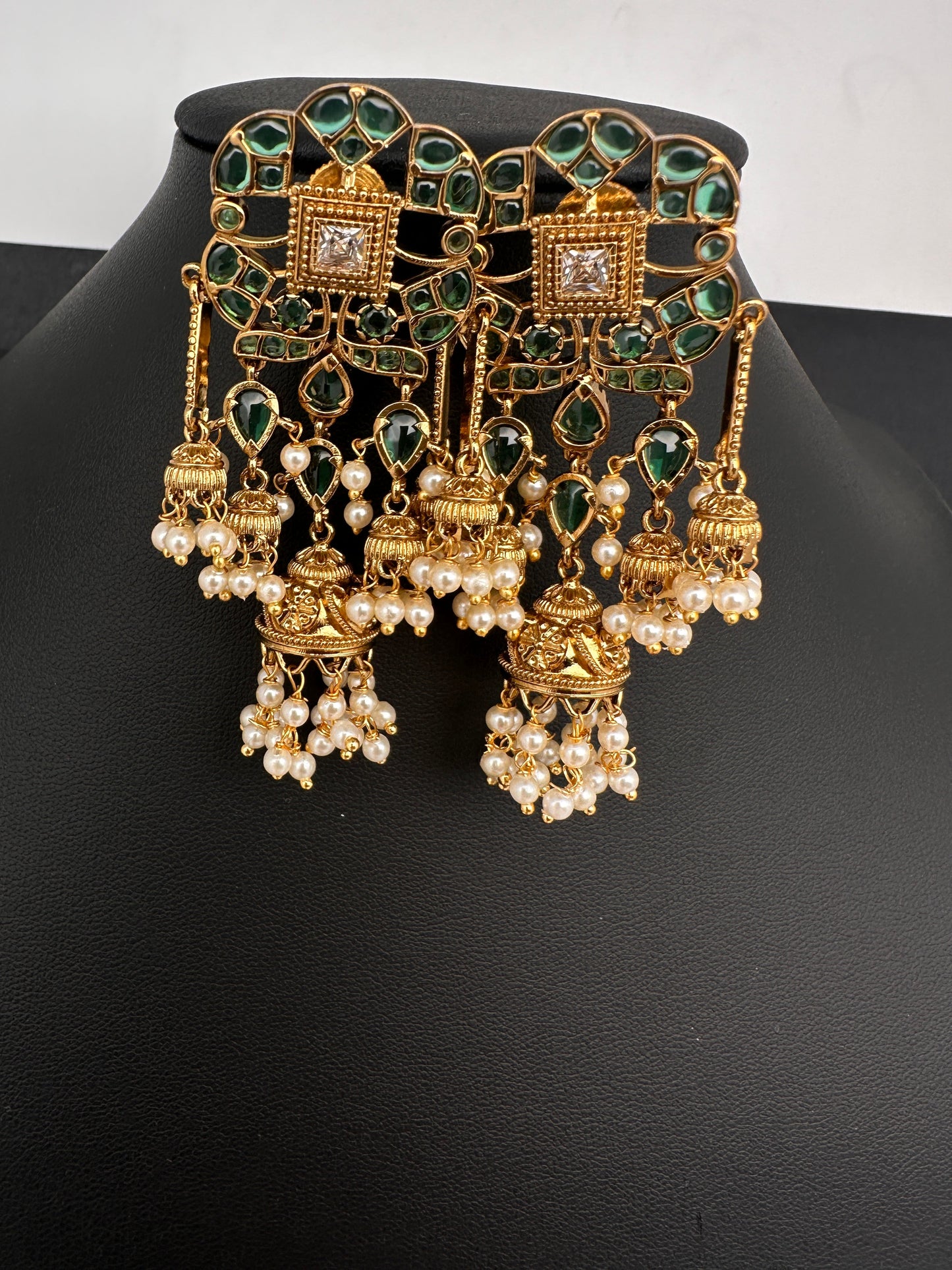 Matte Green Kempu Jhumka Earrings