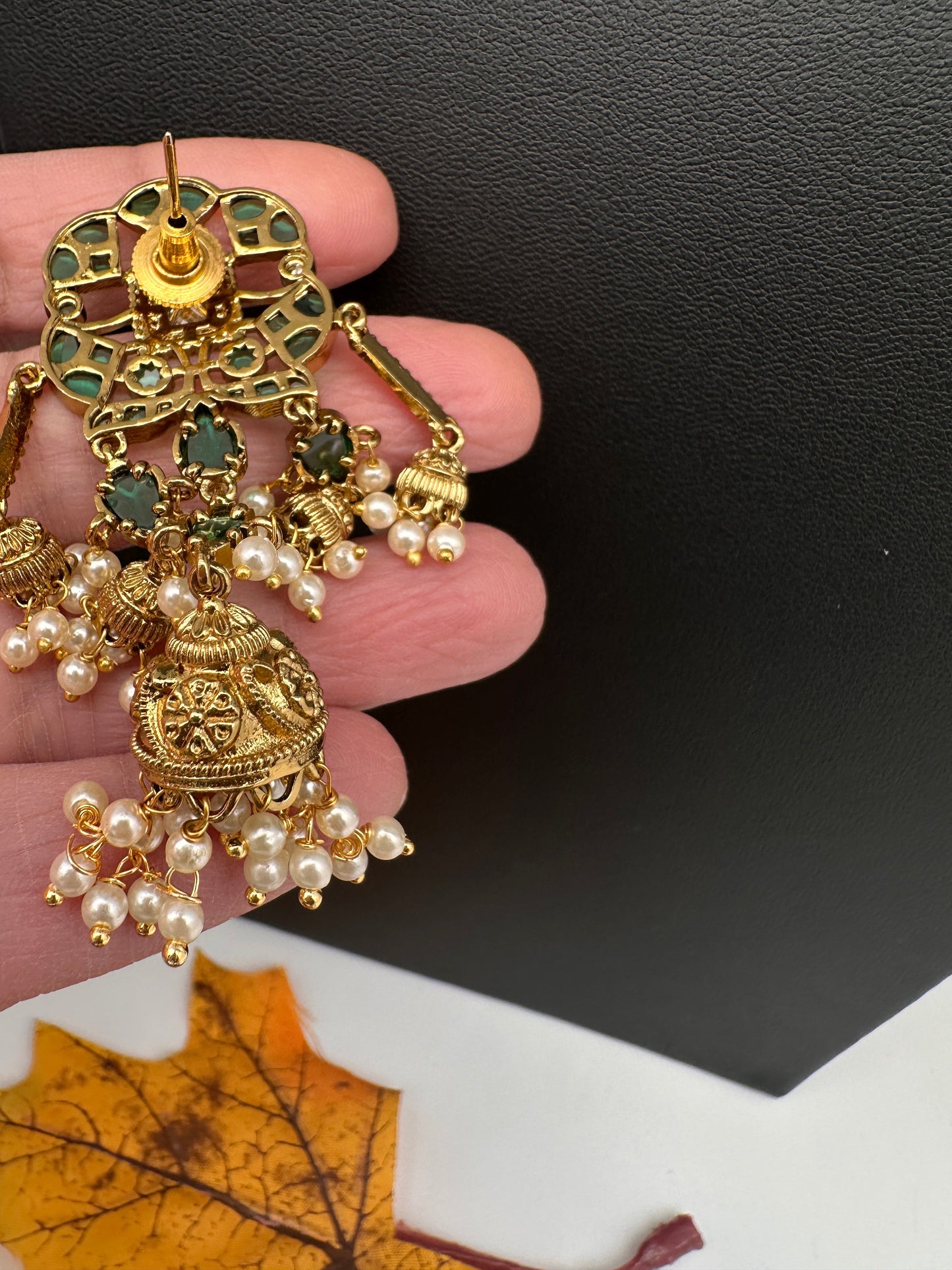 Matte Green Kempu Jhumka Earrings