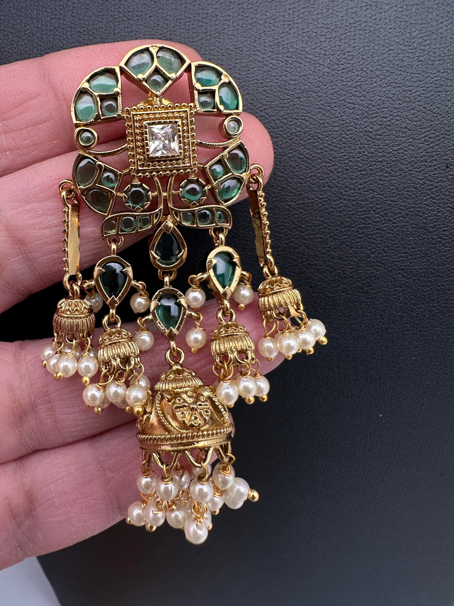 Matte Green Kempu Jhumka Earrings