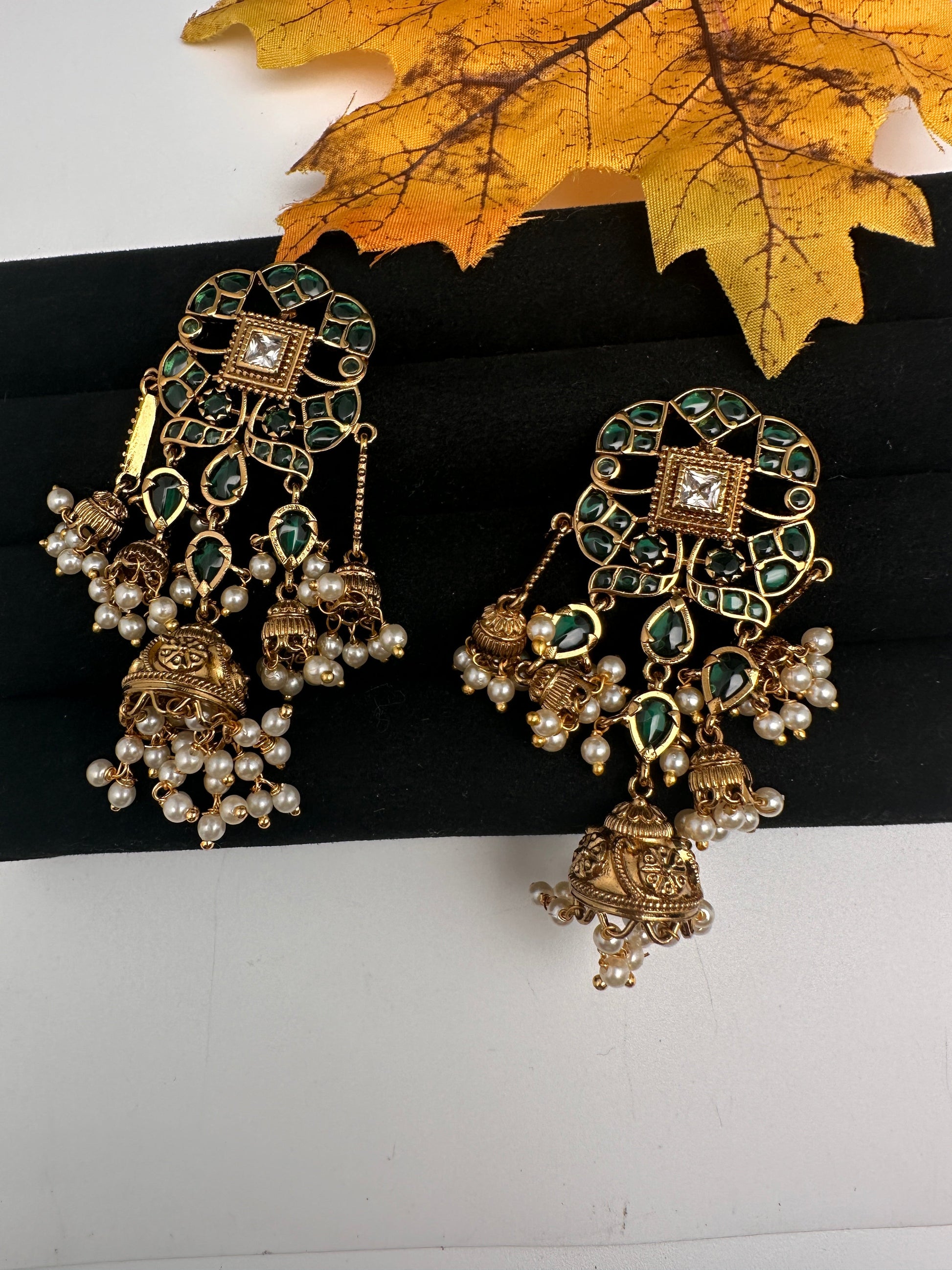Matte Green Kempu Jhumka Earrings