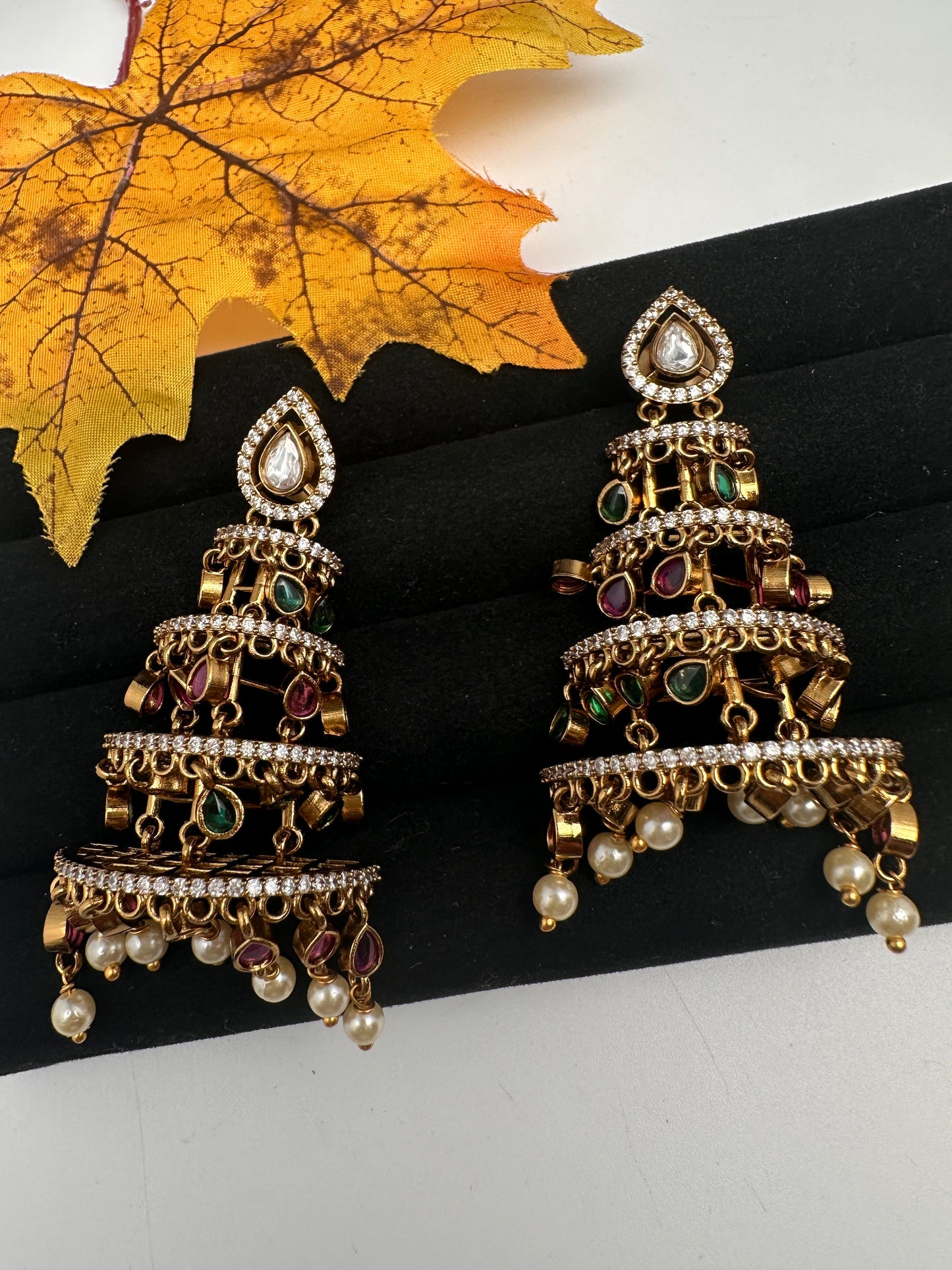 Matte Red Green Kempu Layer Earrings