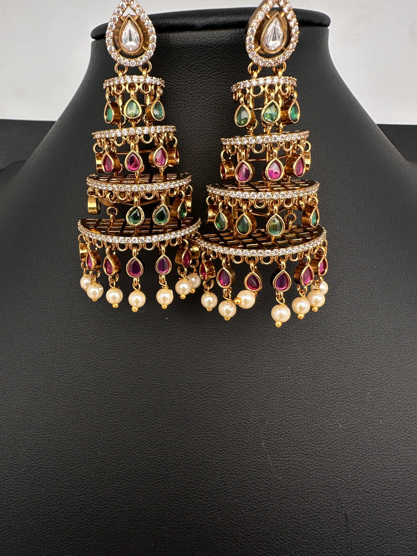 Matte Red Green Kempu Layer Earrings