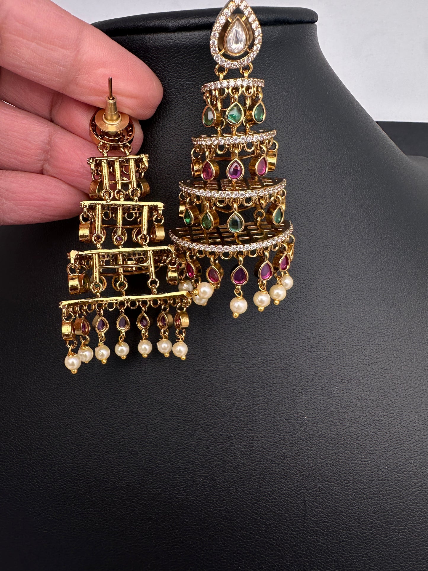 Matte Red Green Kempu Layer Earrings