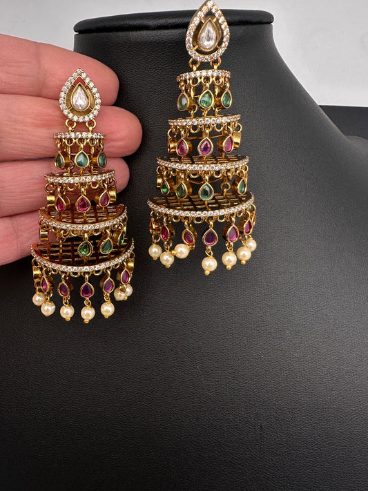 Matte Red Green Kempu Layer Earrings