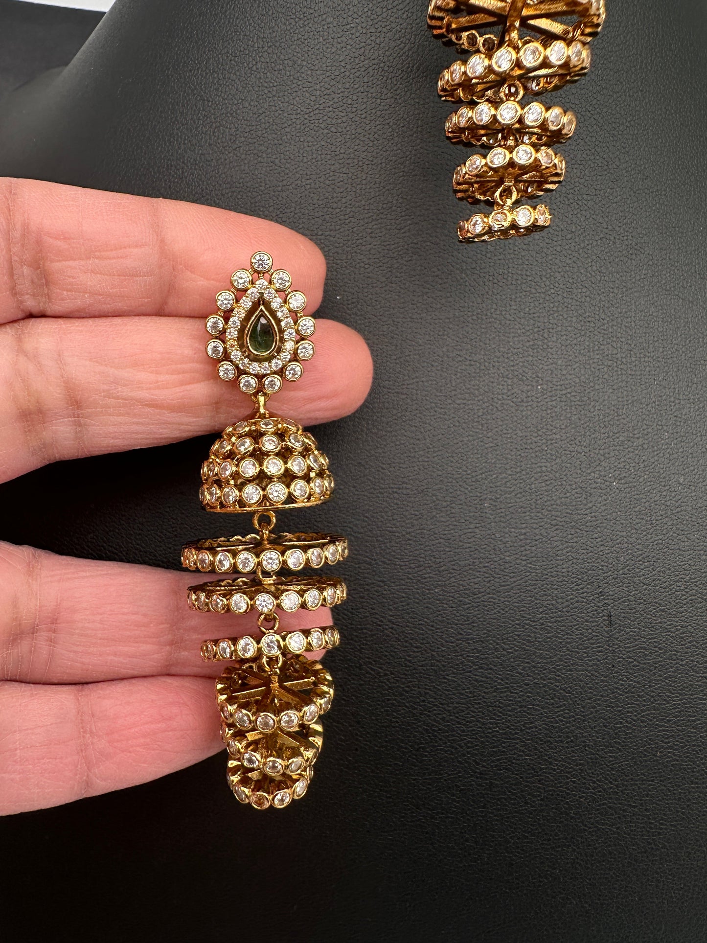 Matte CZ Green Layer Earrings