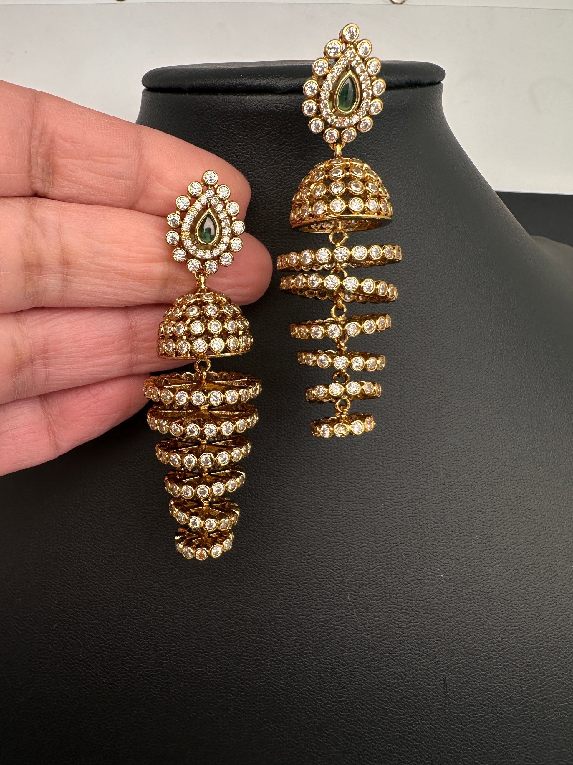 Matte CZ Green Layer Earrings