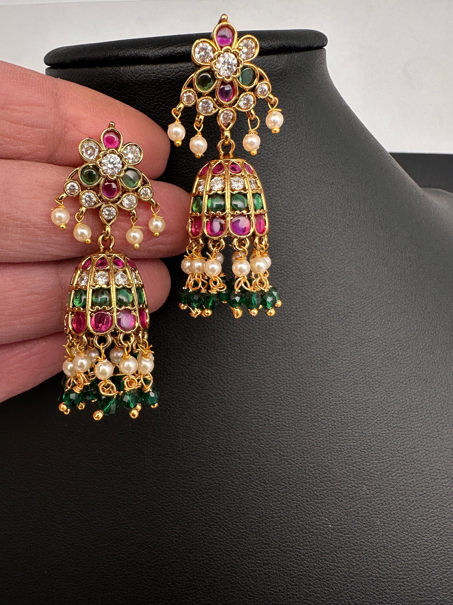 Matte CZ Kemp Jhumkis Earrings