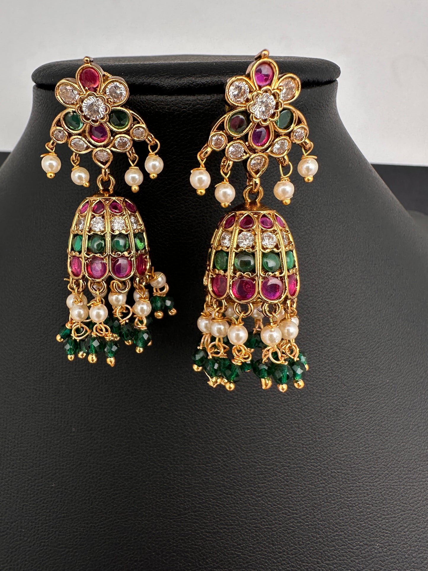 Matte CZ Kemp Jhumkis Earrings