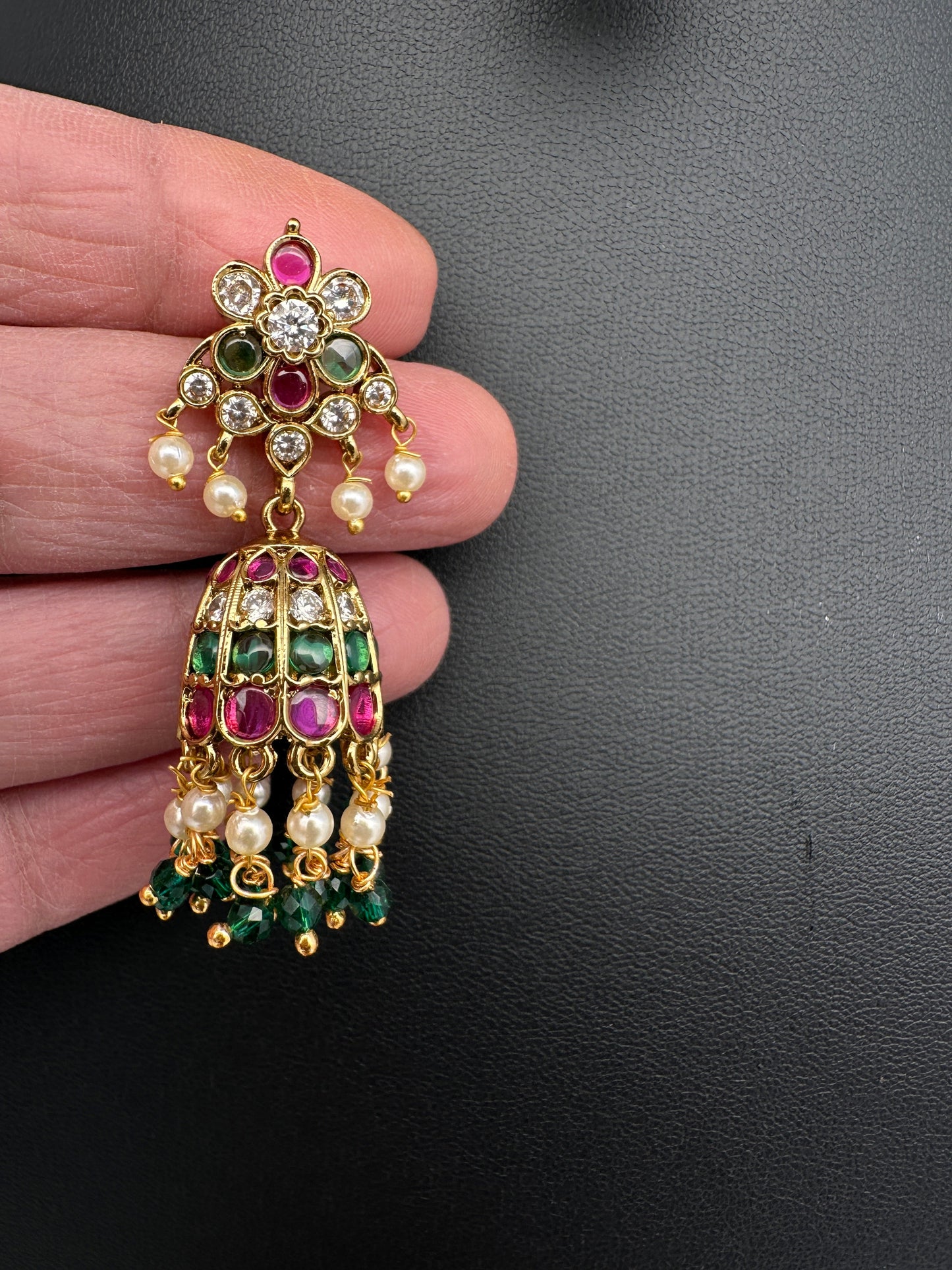 Matte CZ Kemp Jhumkis Earrings