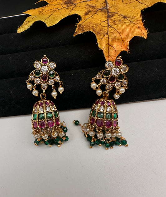 Matte CZ Kemp Jhumkis Earrings