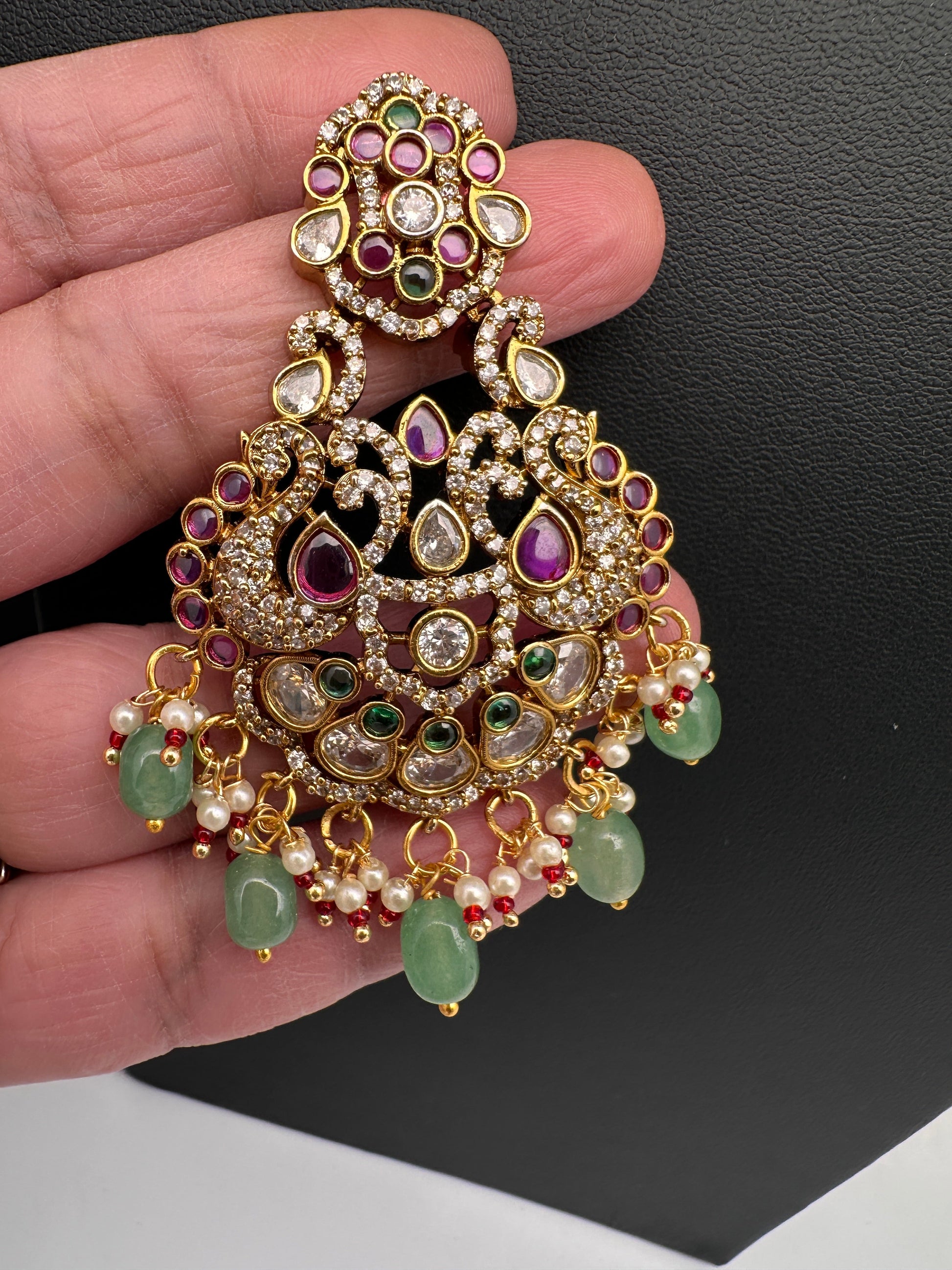 Kemp CZ Matte Chandbali Earrings - Green