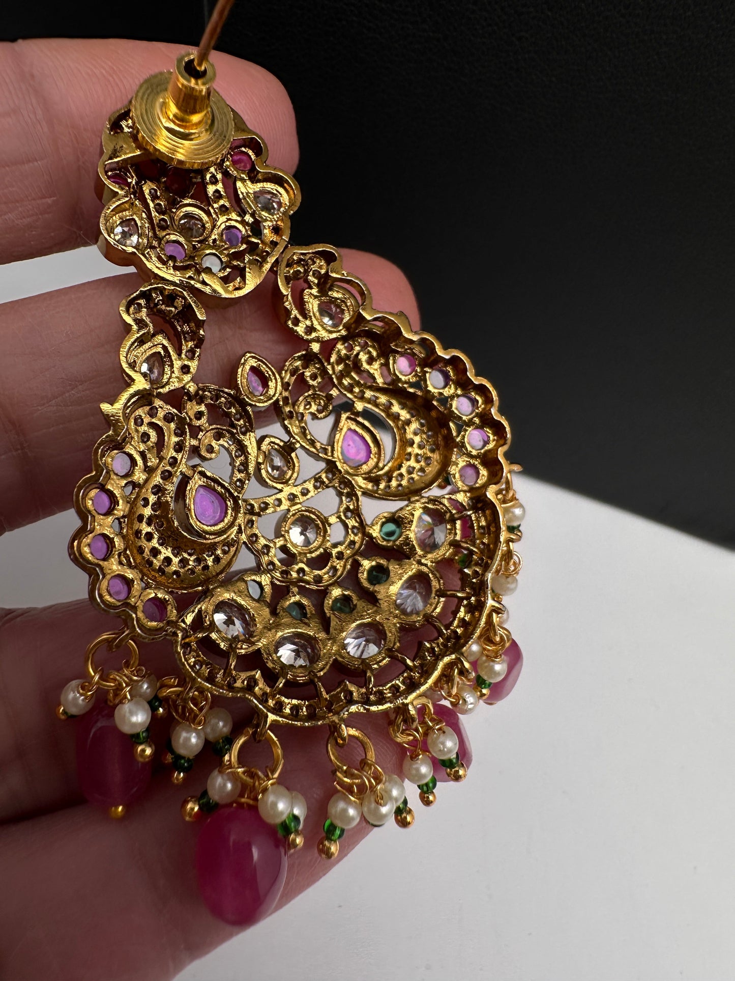 Kemp CZ Matte Chandbali Earrings - Green