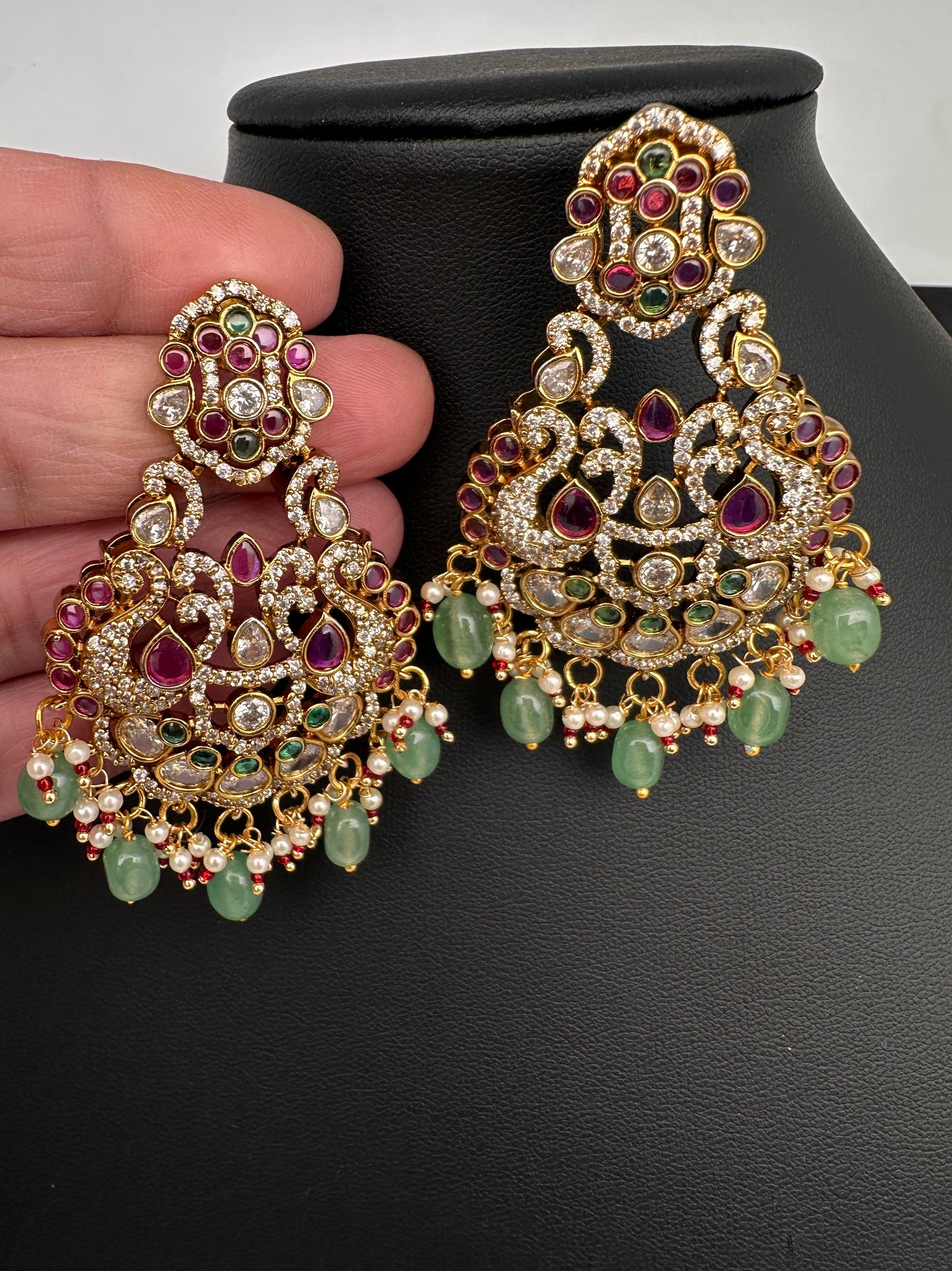 Kemp CZ Matte Chandbali Earrings - Green