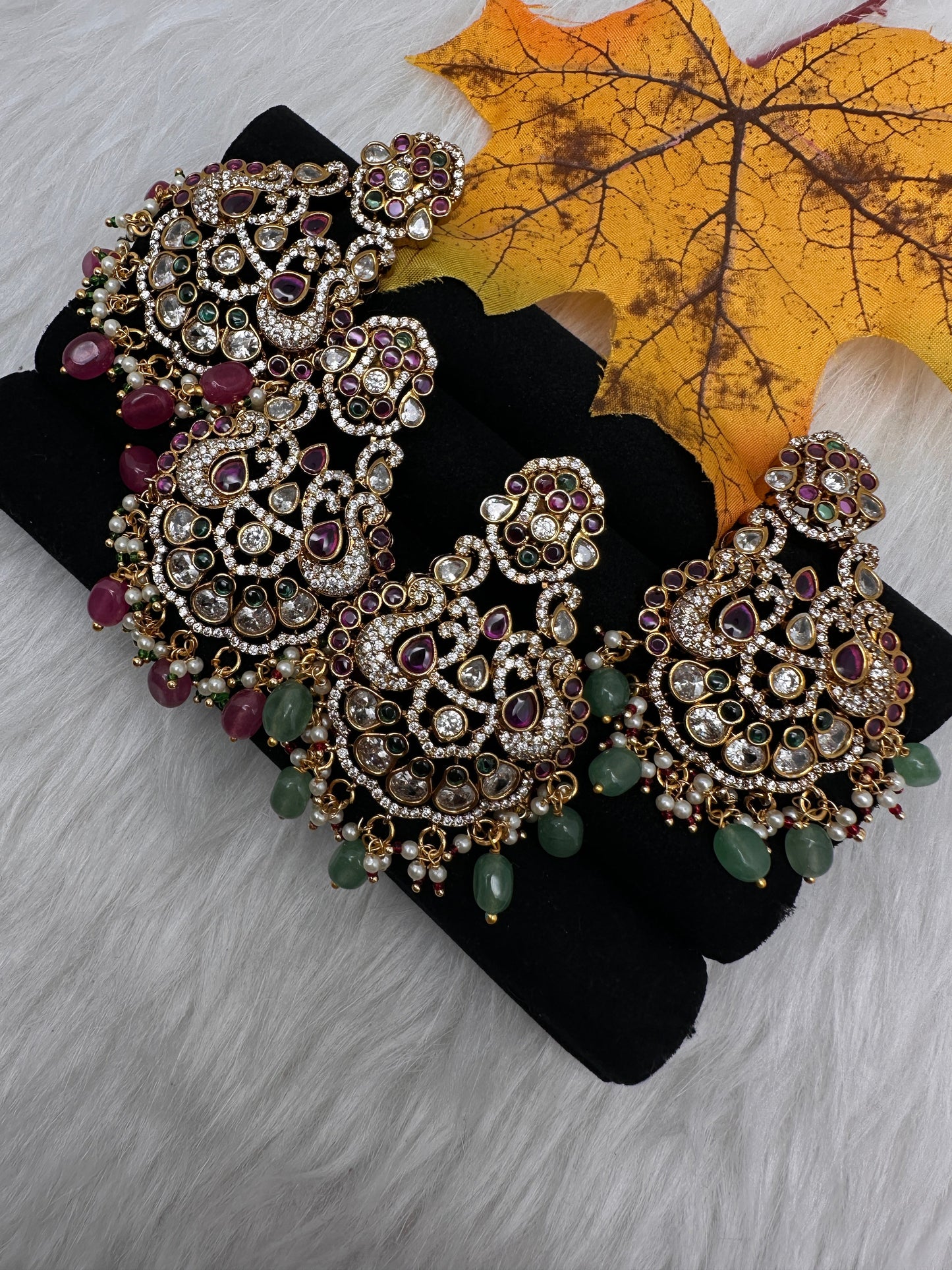 Kemp CZ Matte Chandbali Earrings - Red