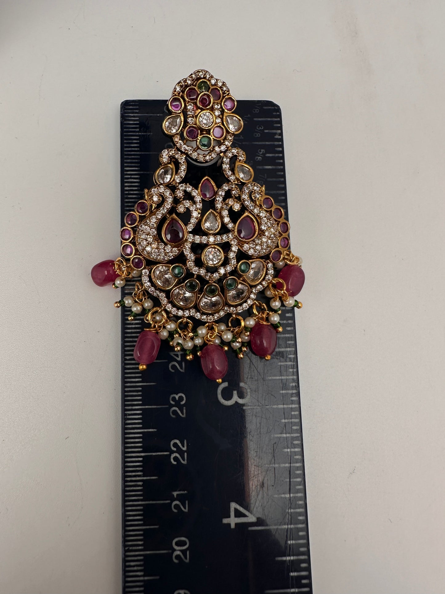 Kemp CZ Matte Chandbali Earrings - Red