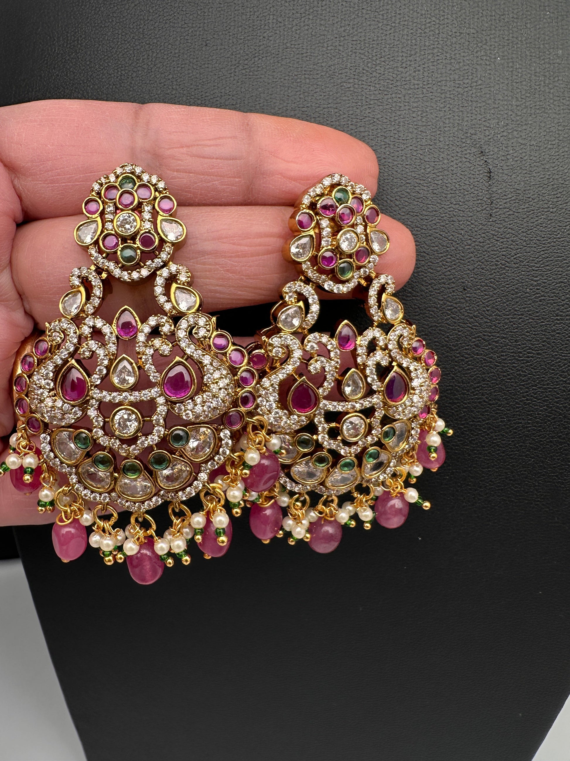 Kemp CZ Matte Chandbali Earrings - Red