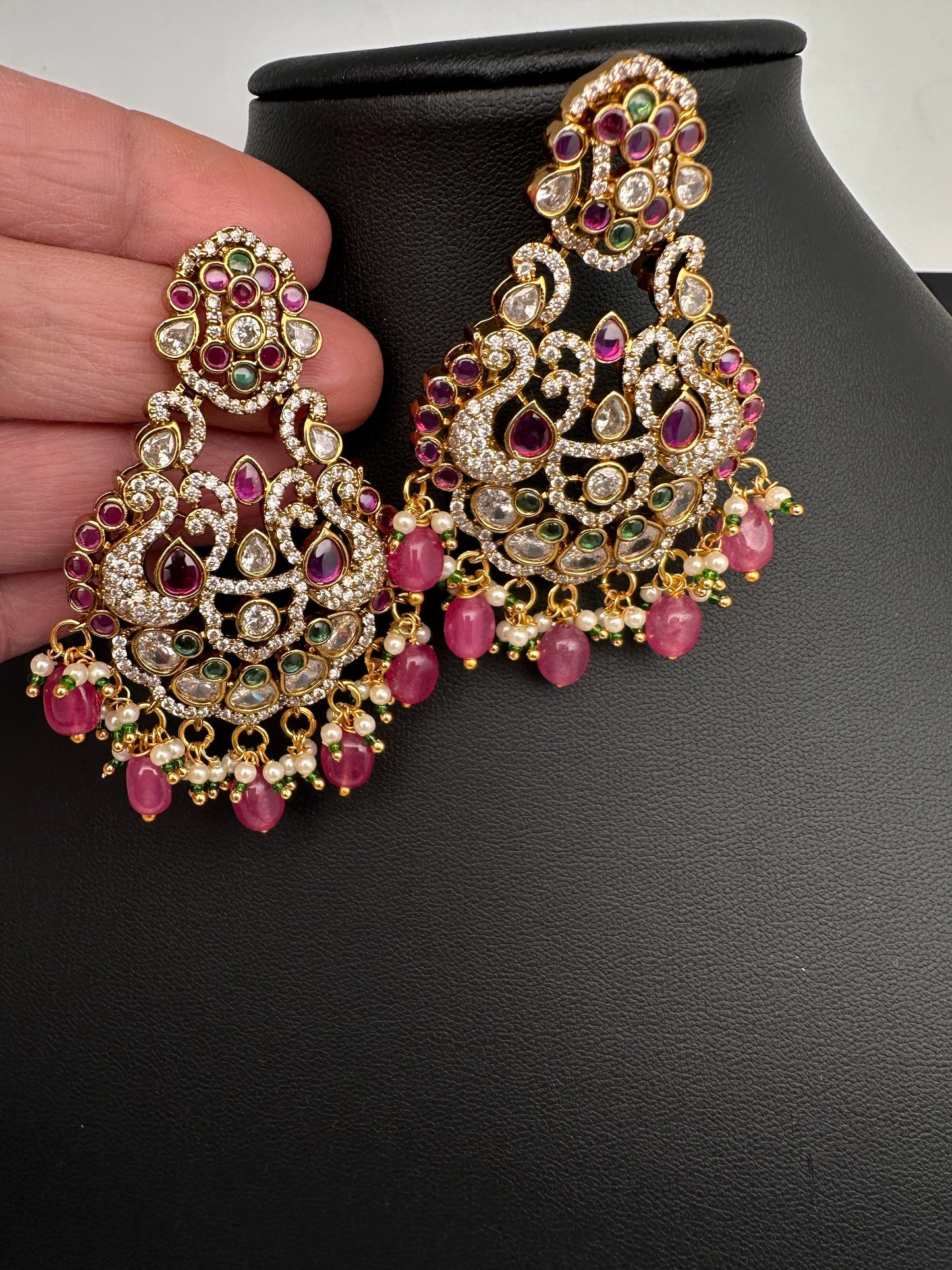 Kemp CZ Matte Chandbali Earrings - Red