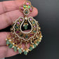 Matte CZ Kemp Chandbali  With Green Beads