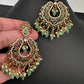 Matte CZ Kemp Chandbali  With Green Beads
