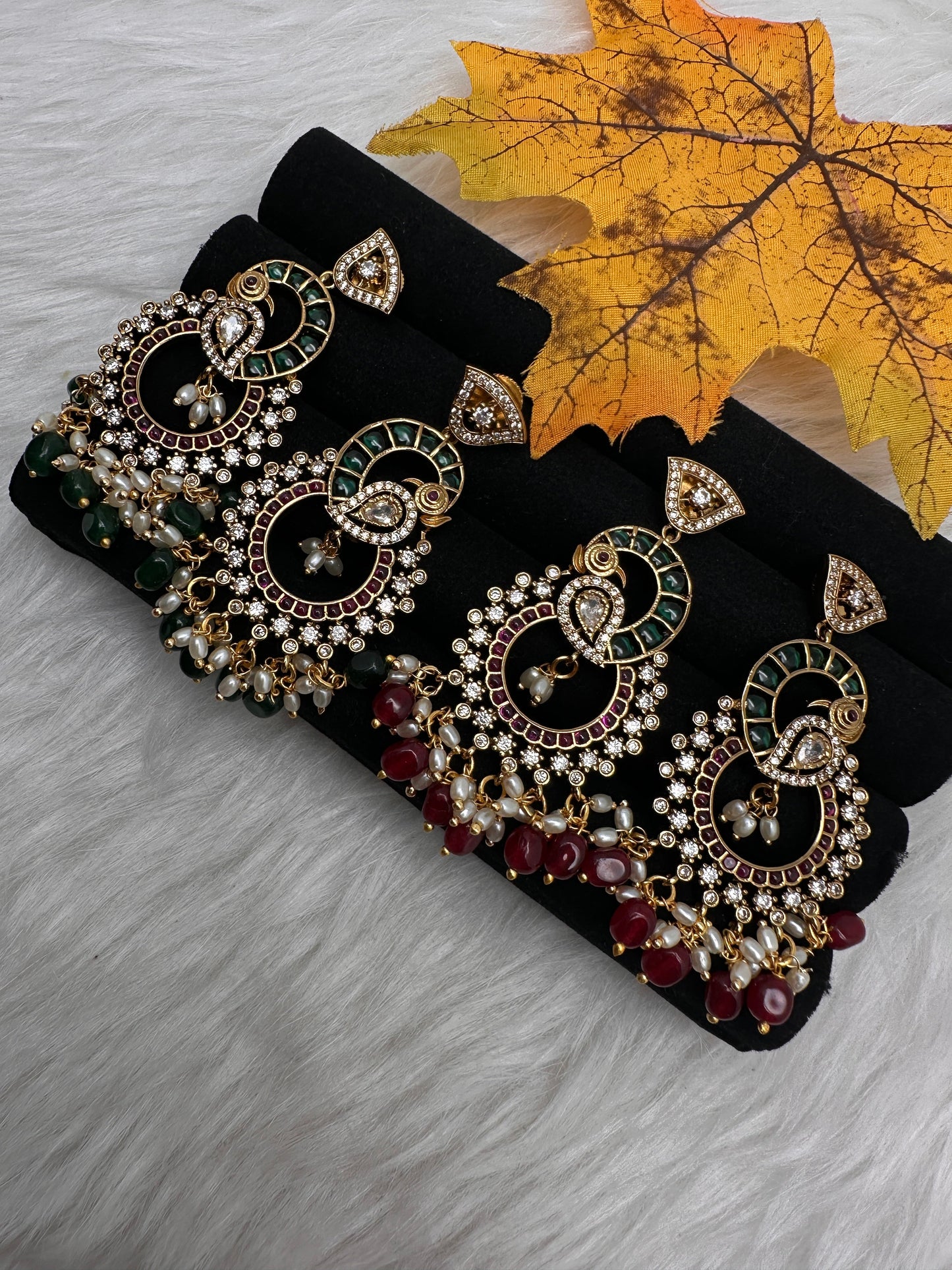 Kemp  Matte Peacock chandbali Earrings - Green