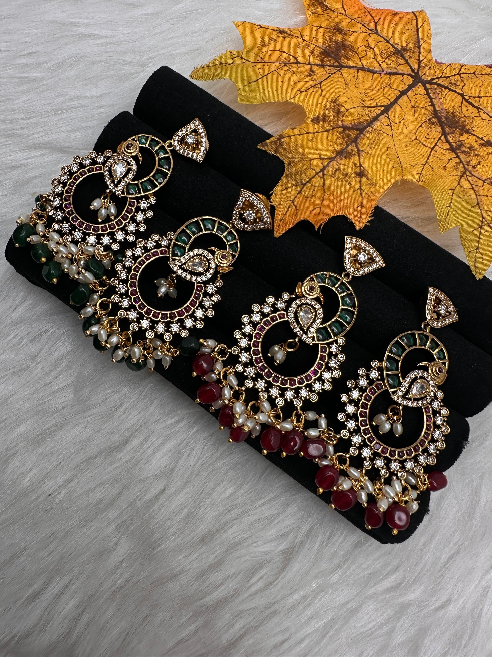 Kemp  Matte Peacock chandbali Earrings - Green