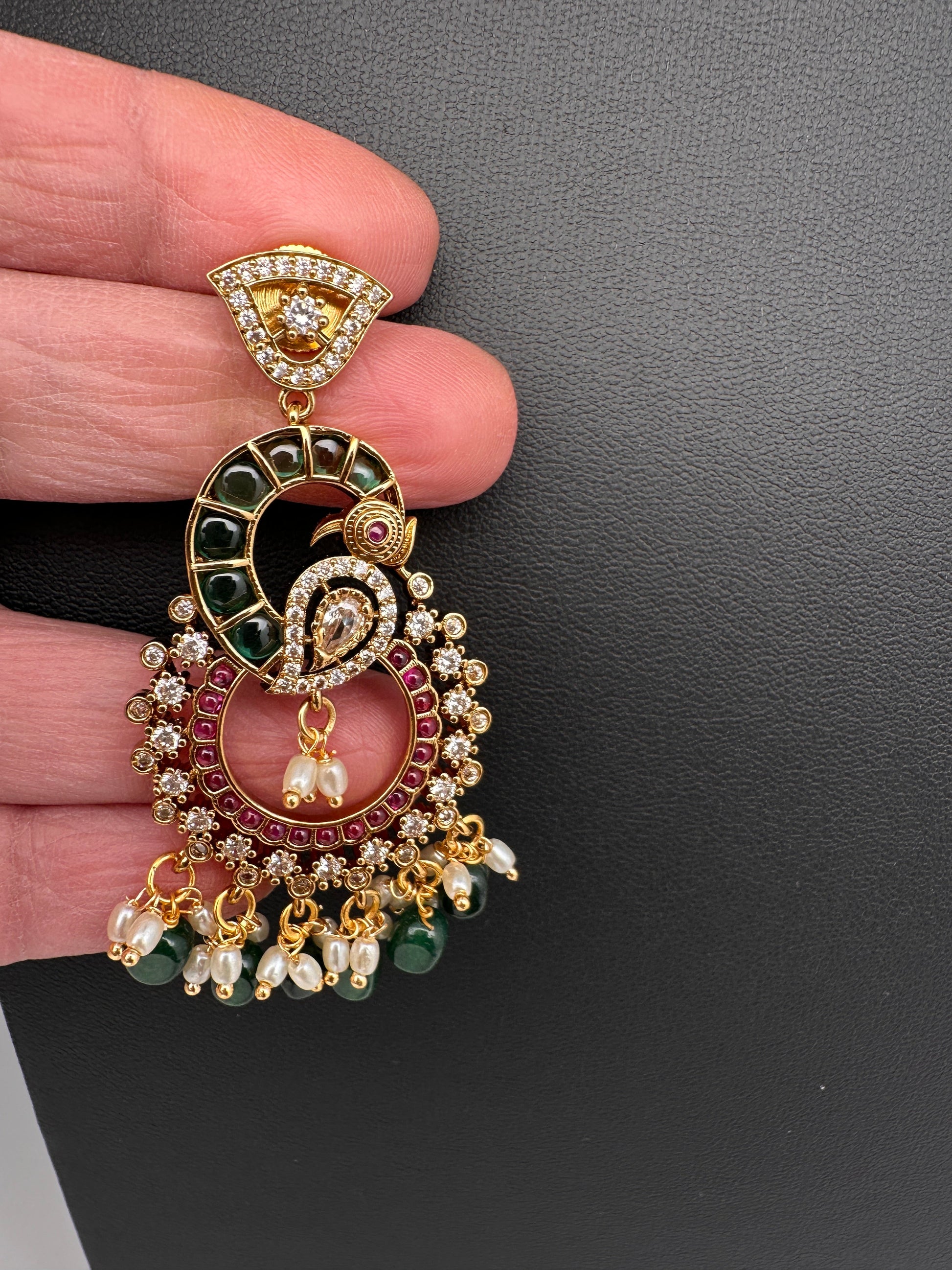 Kemp  Matte Peacock chandbali Earrings - Green